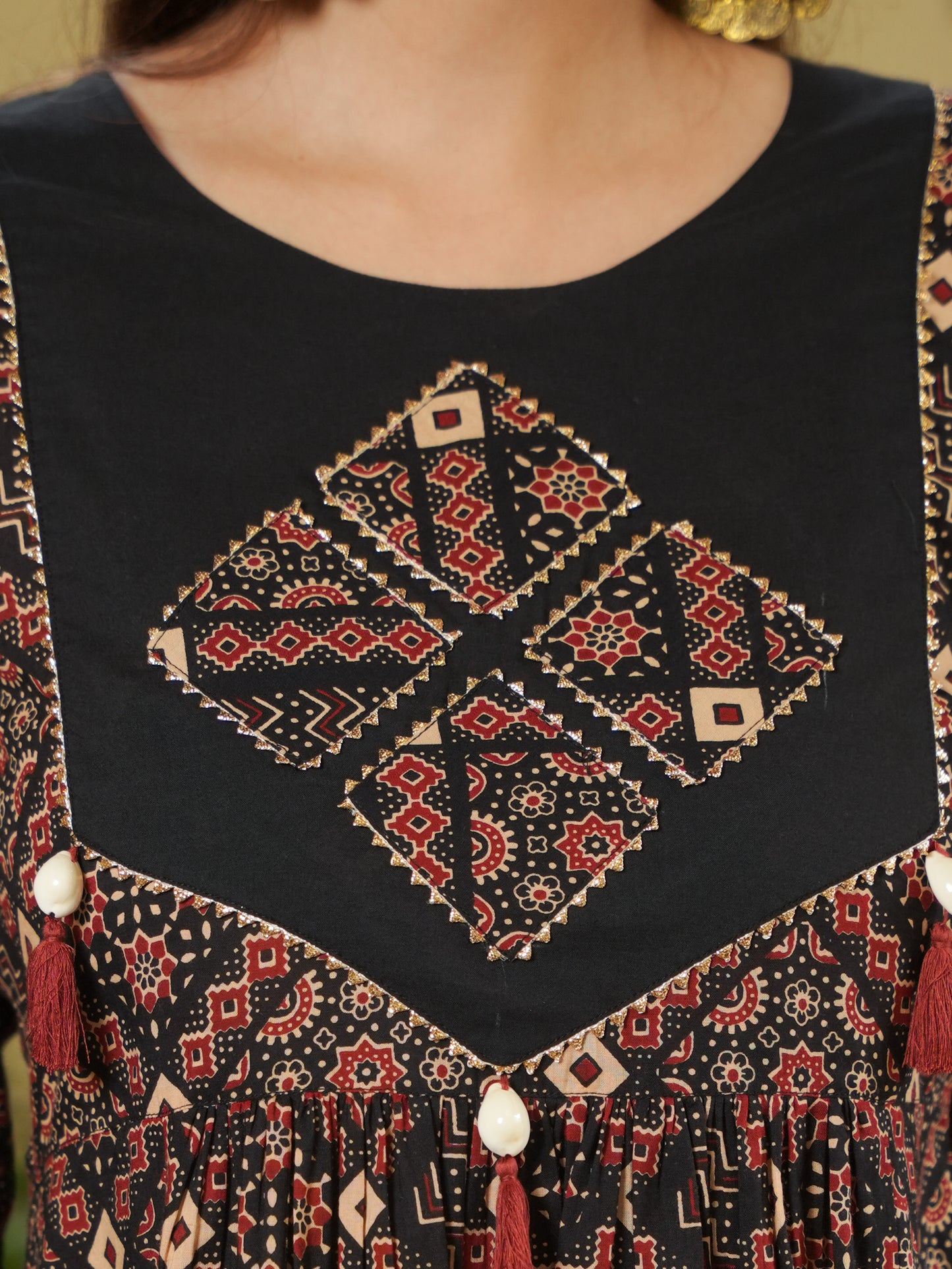 Embroidered Soft Cotton Geometric Flared Rust Kurta