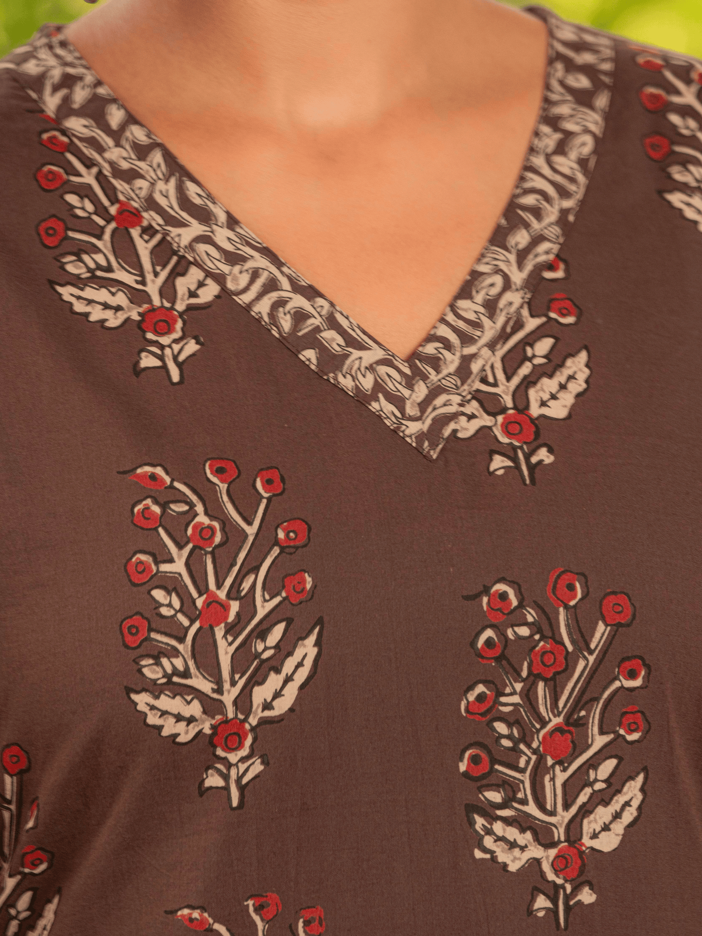 Soft Cotton Floral Straight Brown Kurta