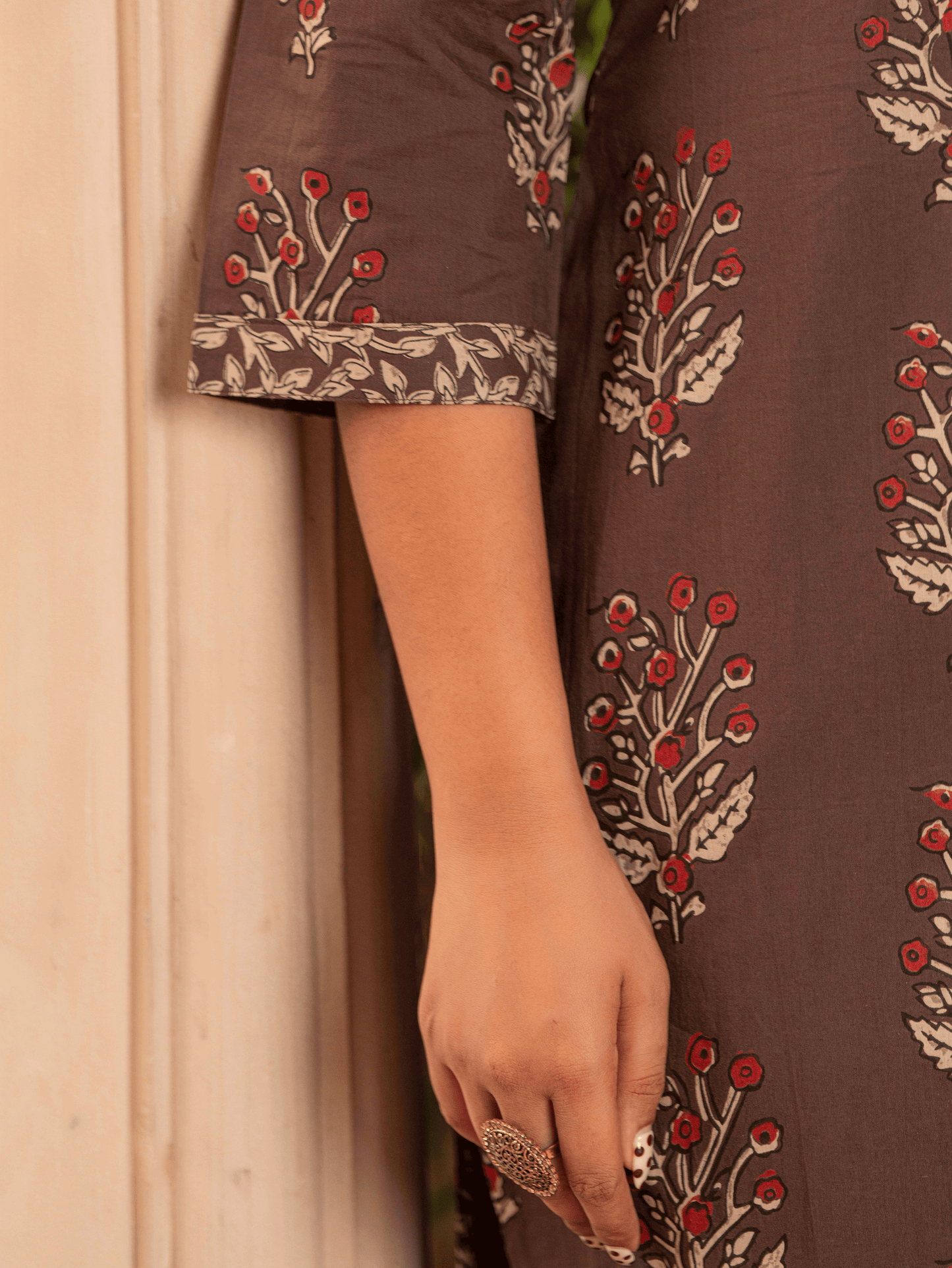 Soft Cotton Floral Straight Brown Kurta