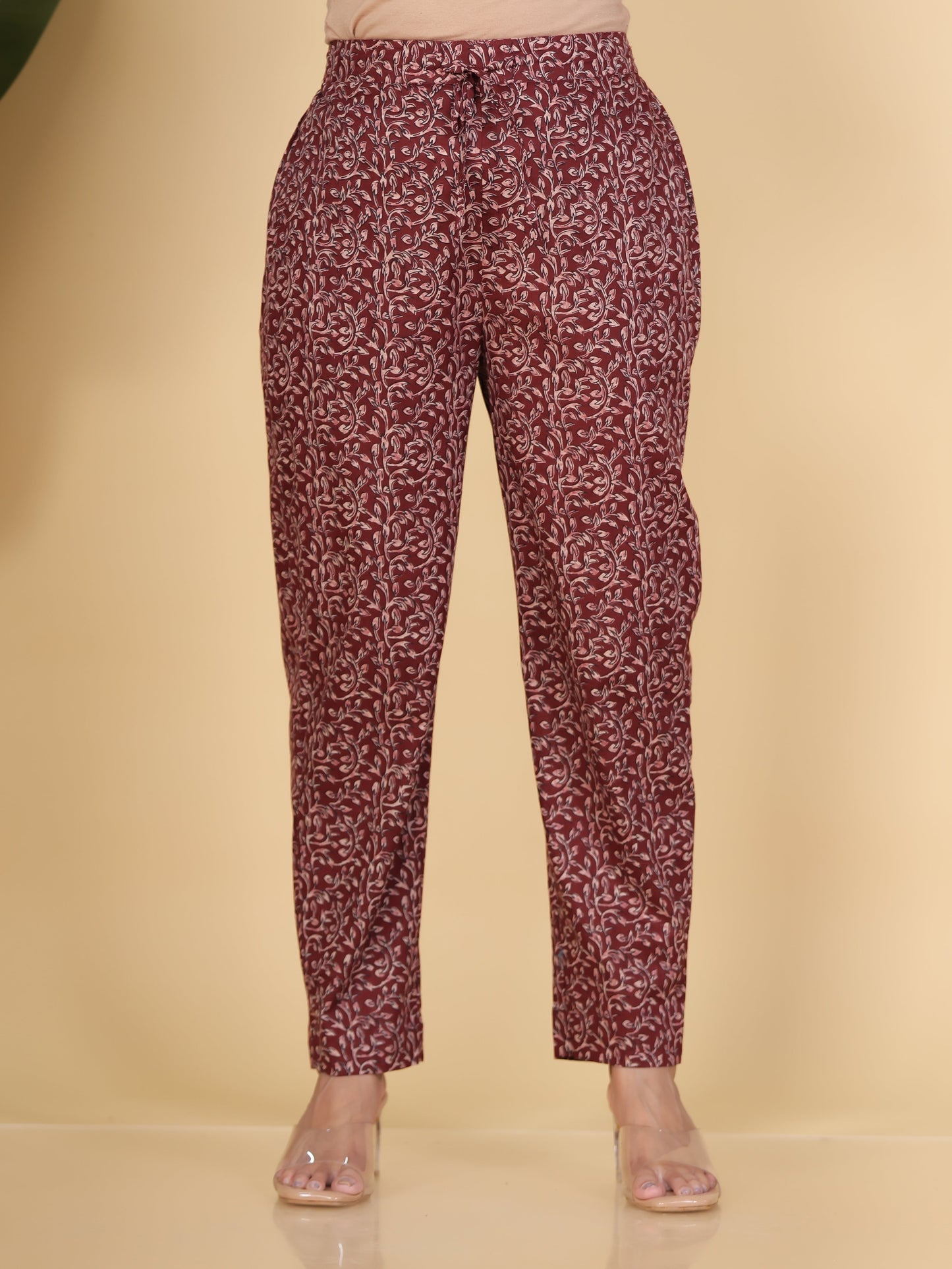 Soft Cotton Floral Rust Trousers  Tapered Trousers