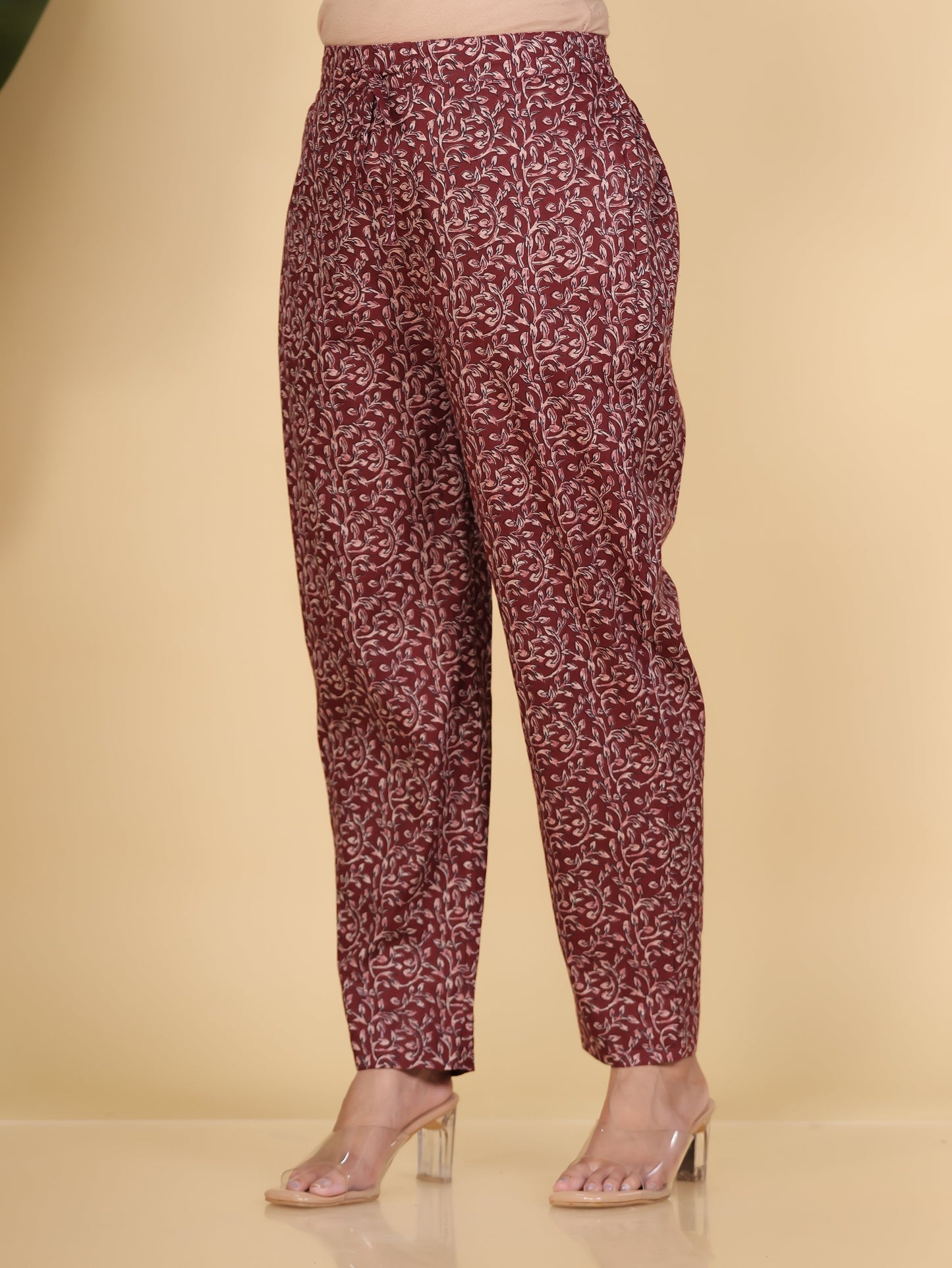 Soft Cotton Floral Rust Trousers  Tapered Trousers