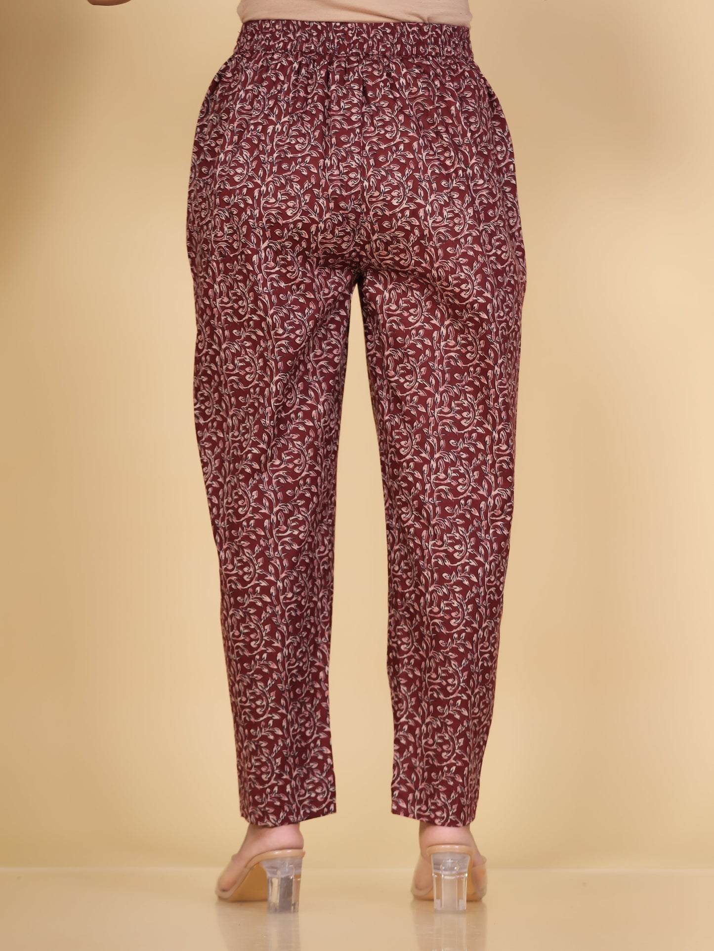 Soft Cotton Floral Rust Trousers  Tapered Trousers
