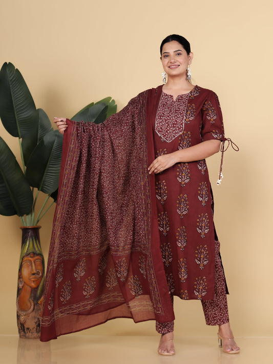 Cotton Voile Floral Rust Dupatta