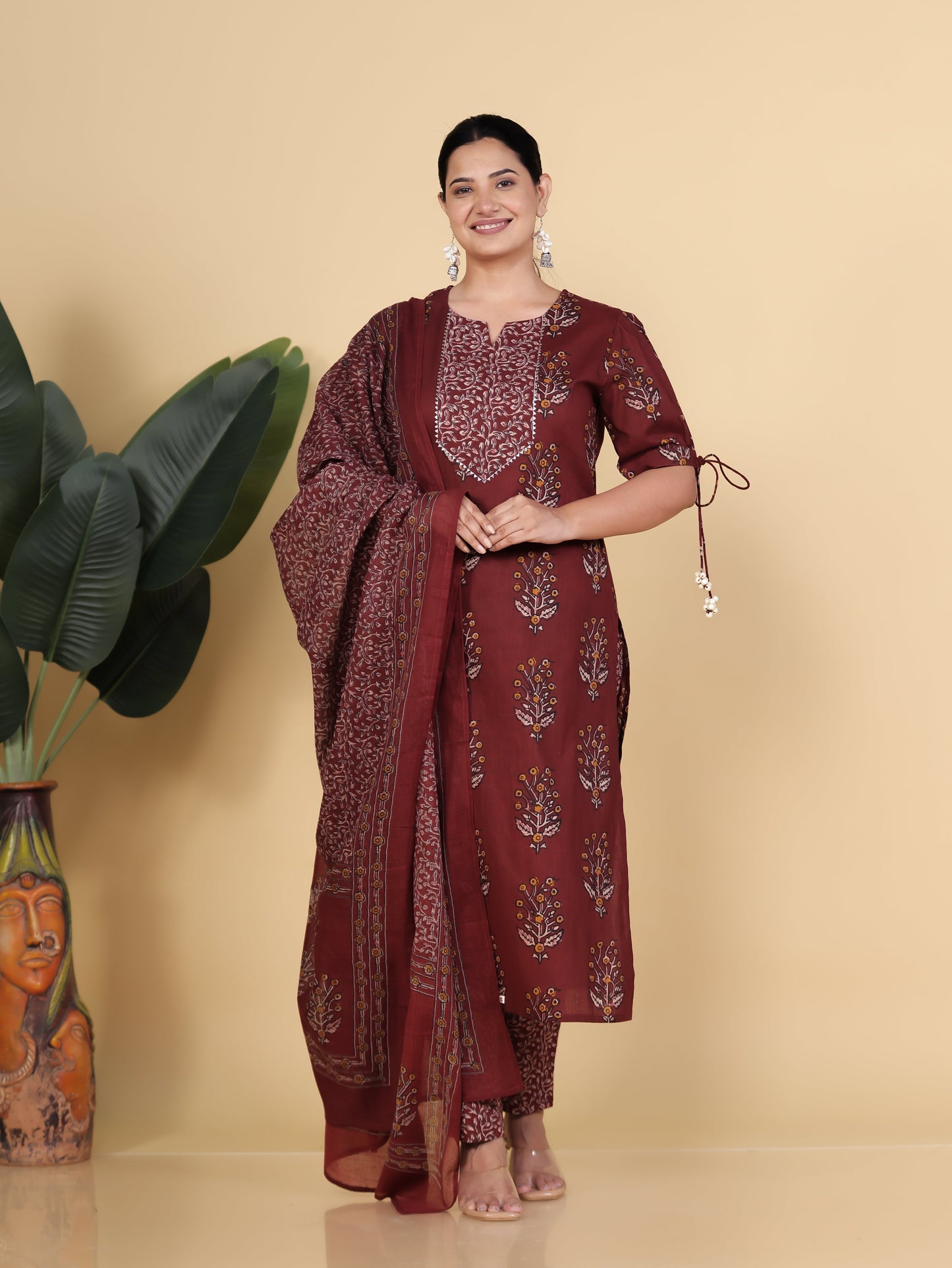 Cotton Voile Floral Rust Dupatta