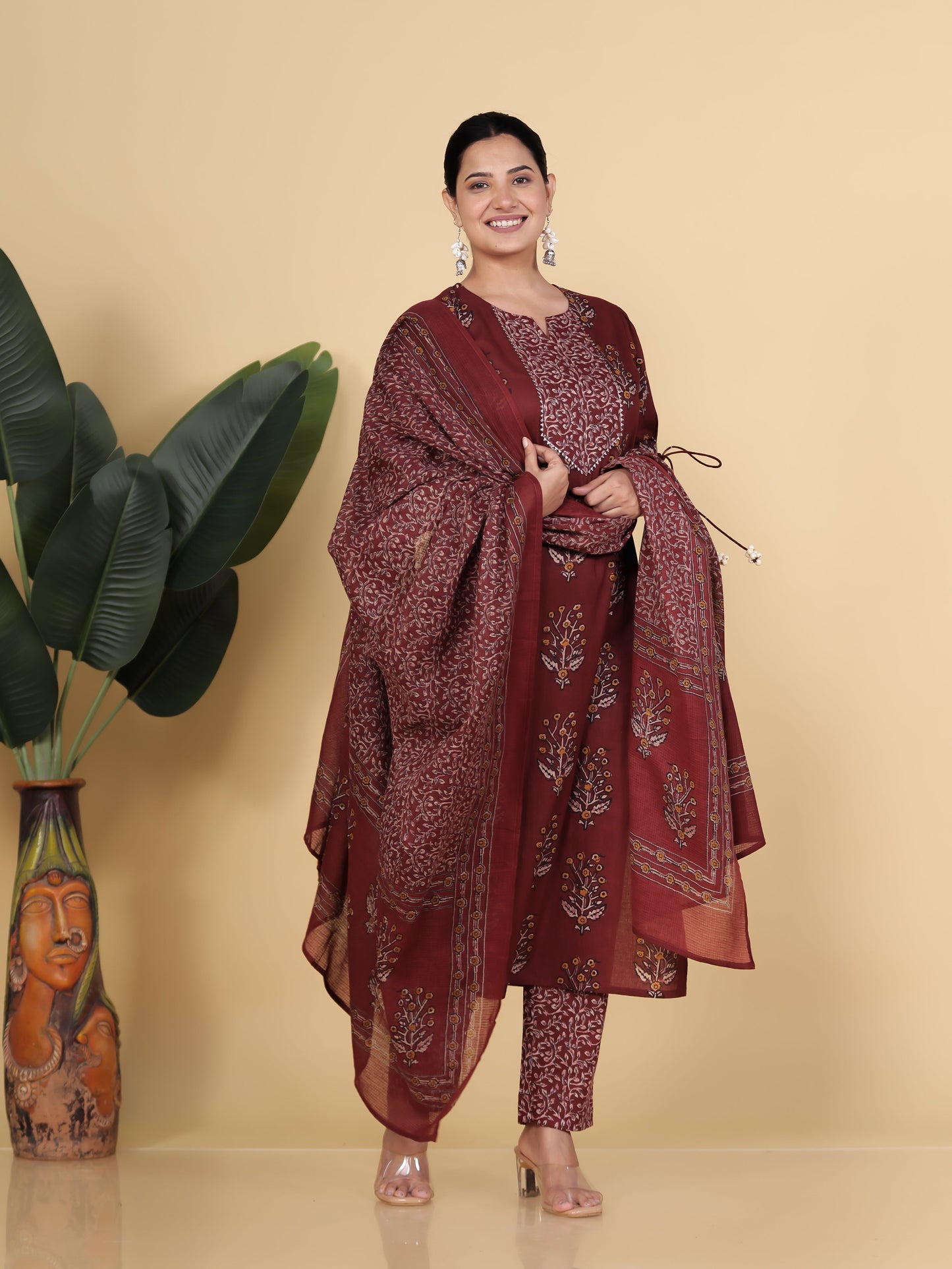 Cotton Voile Floral Rust Dupatta