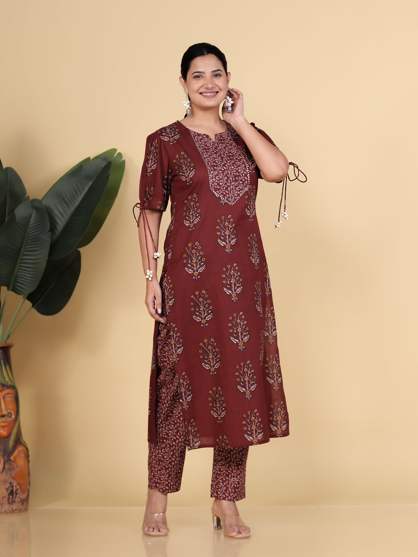 Soft Cotton Floral Straight Rust Kurta