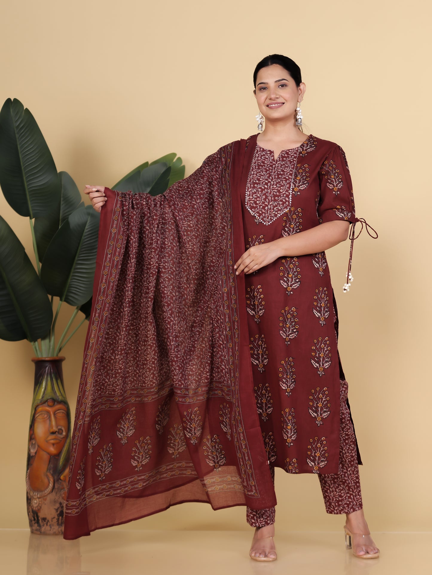 Soft Cotton Floral Straight Rust Kurta