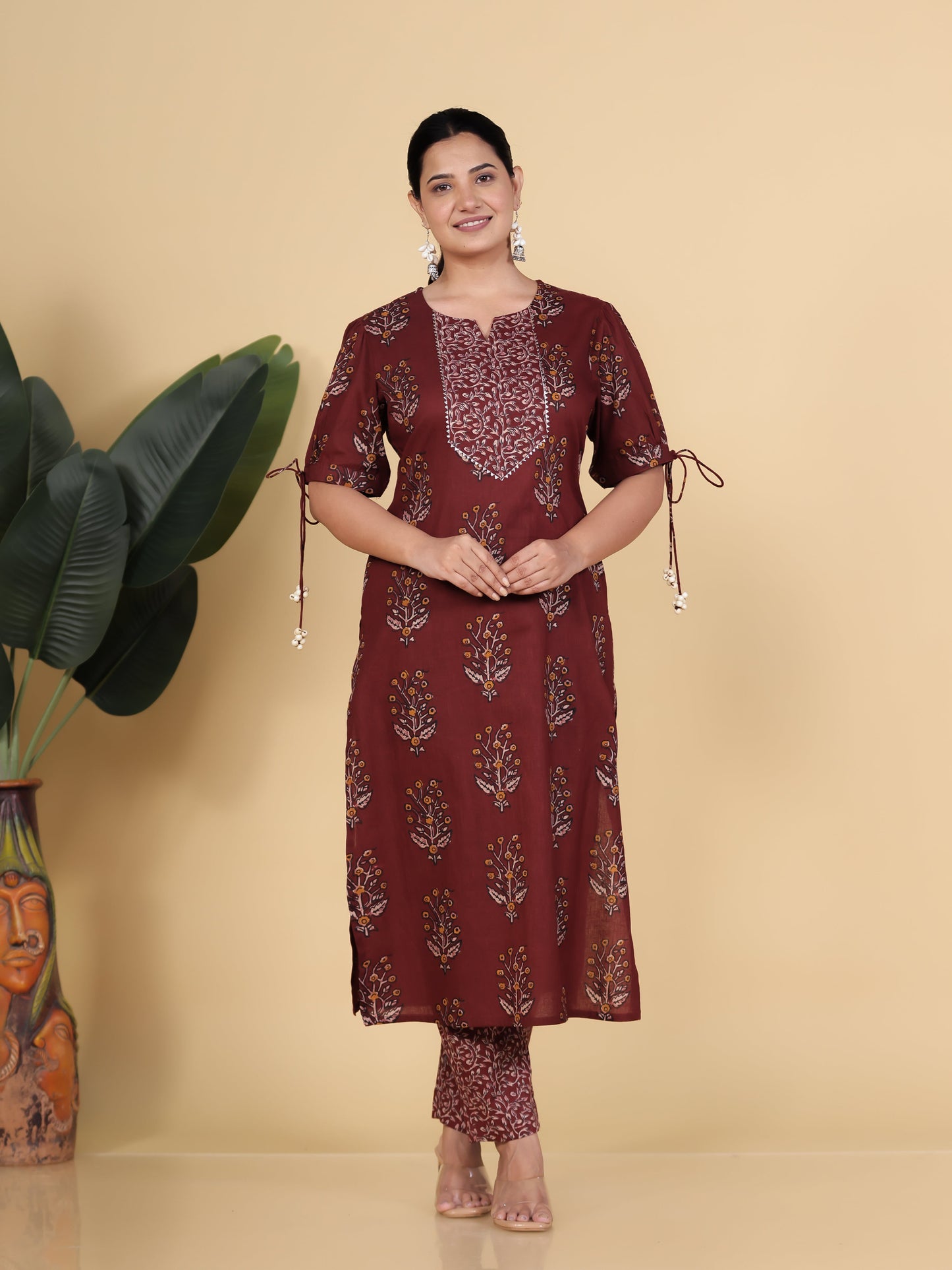 Soft Cotton Floral Straight Rust Kurta