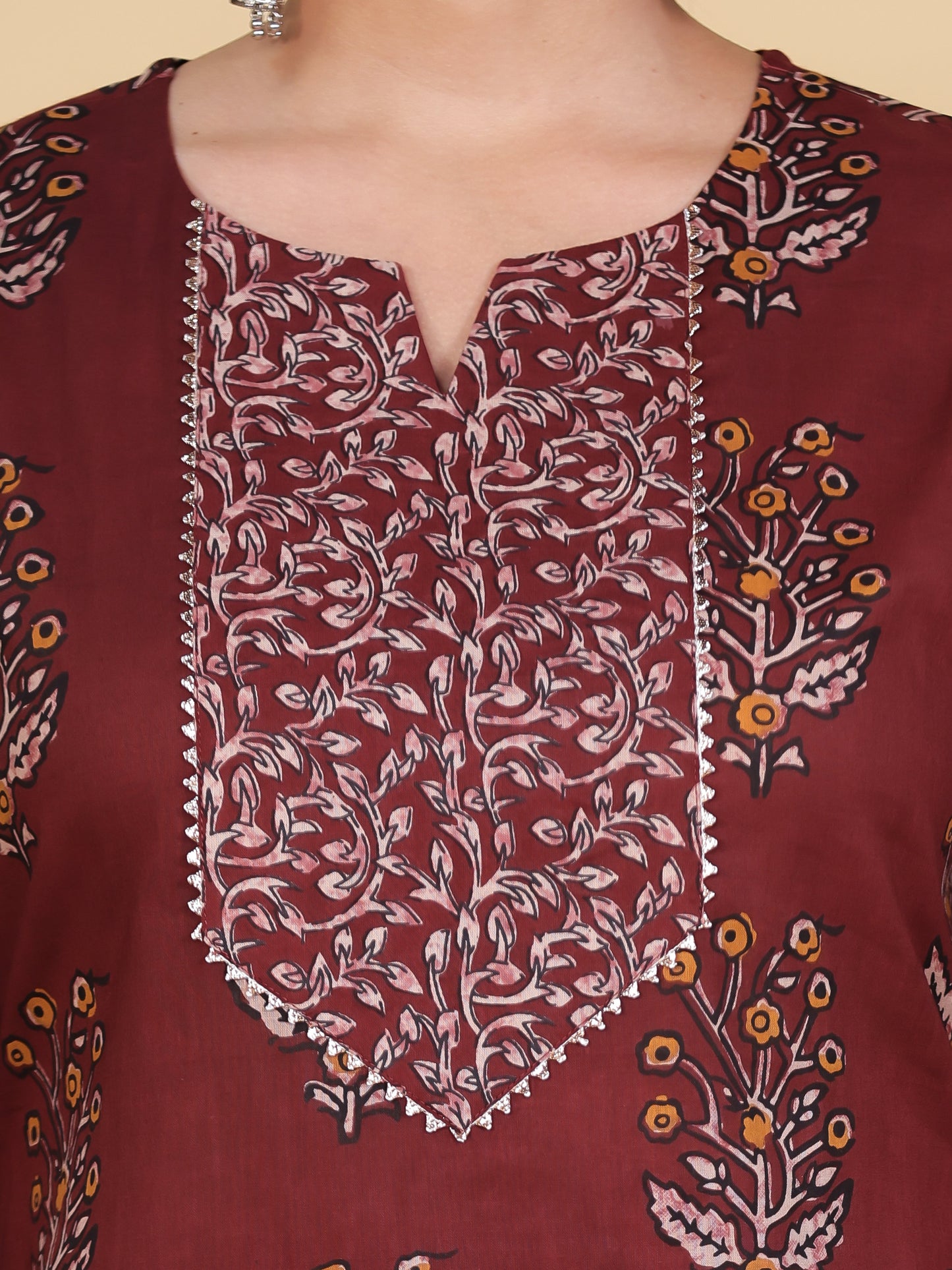 Soft Cotton Floral Straight Rust Kurta