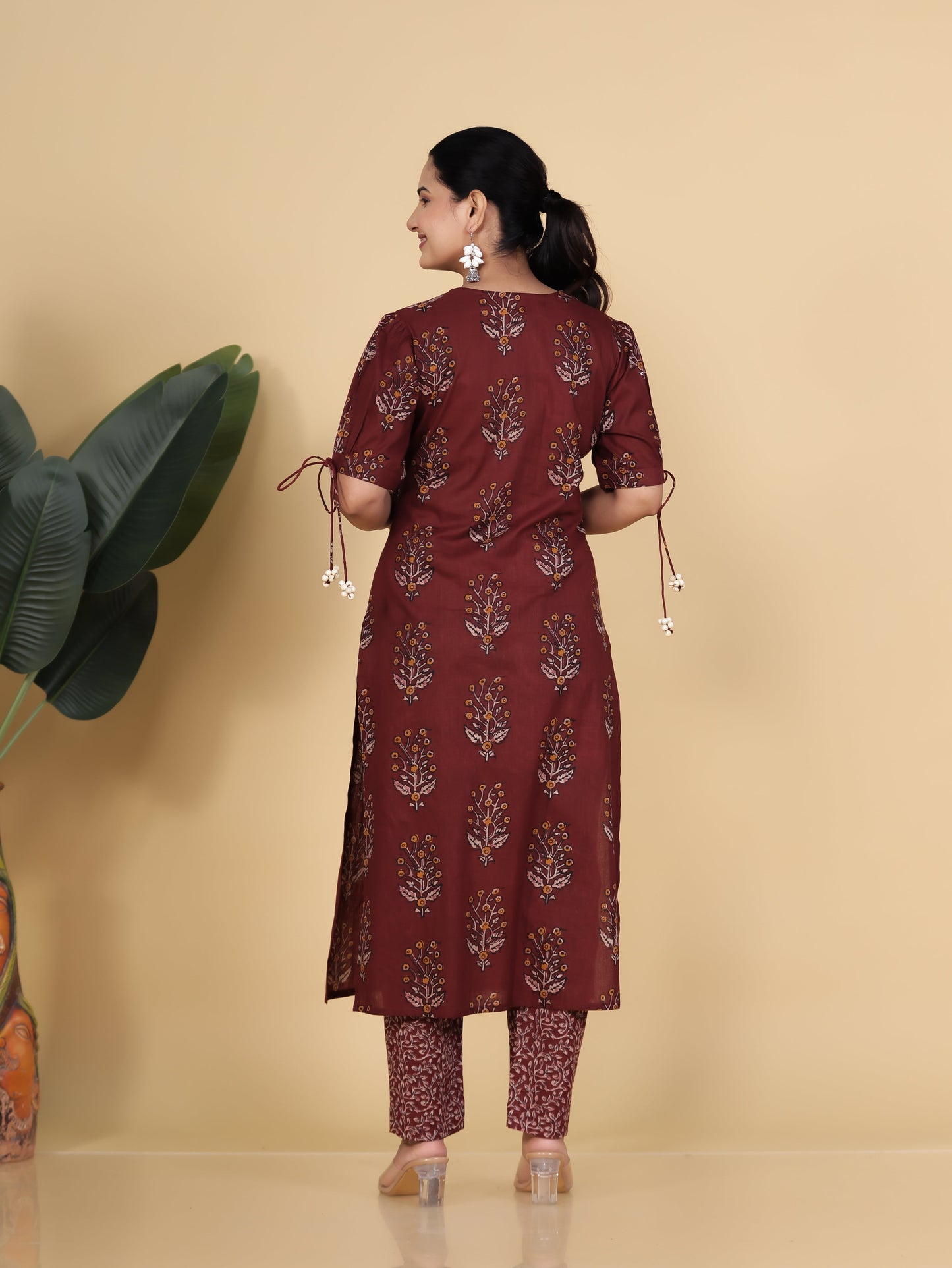 Soft Cotton Floral Straight Rust Kurta