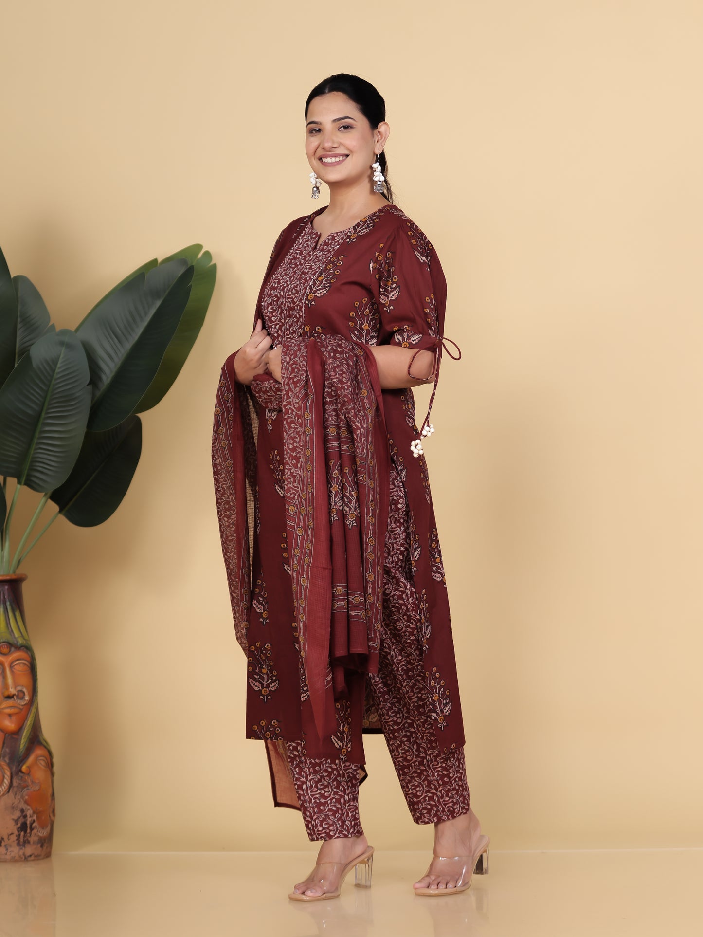 Soft Cotton Floral Straight Rust Kurta