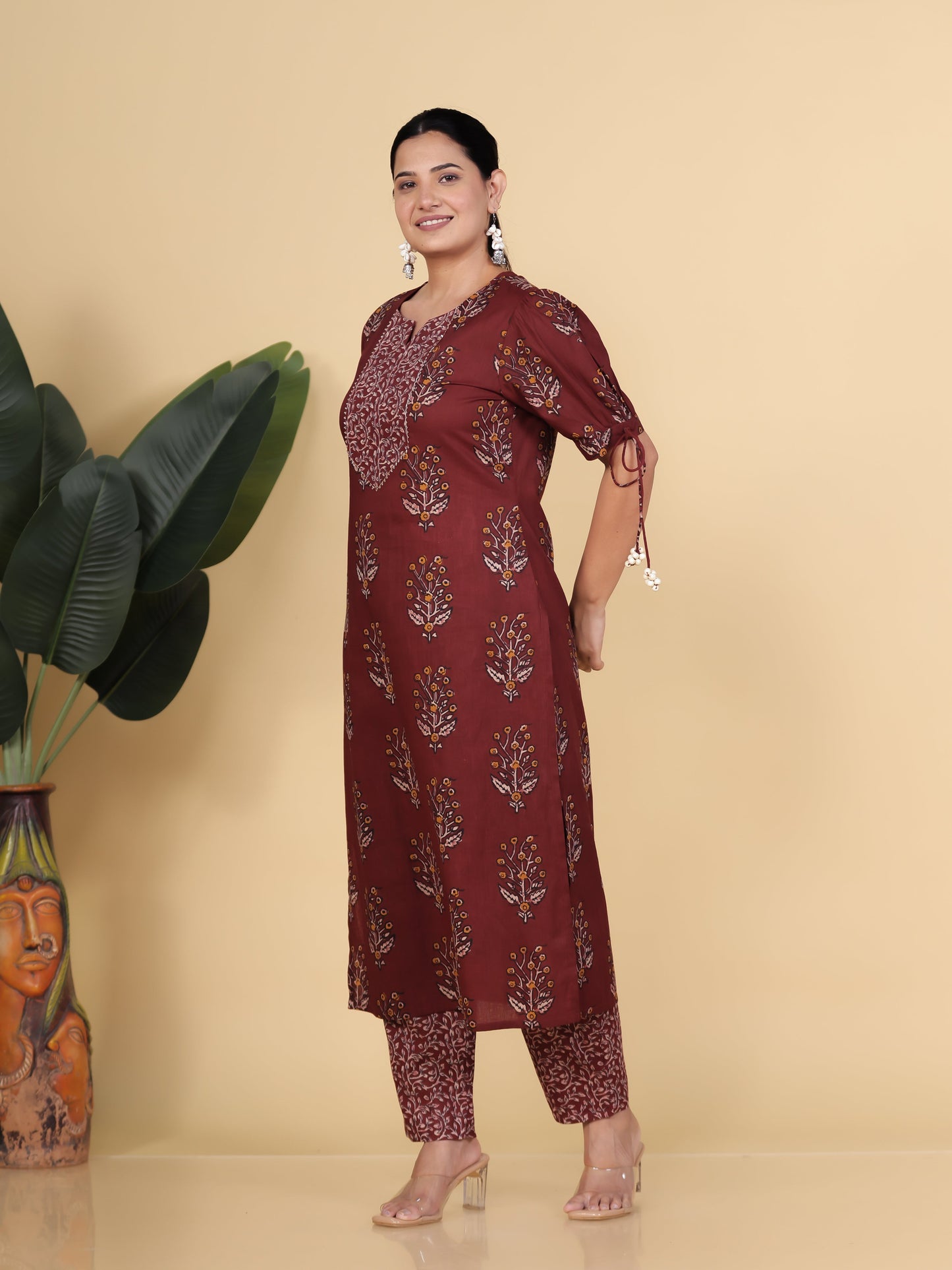 Soft Cotton Floral Straight Rust Kurta