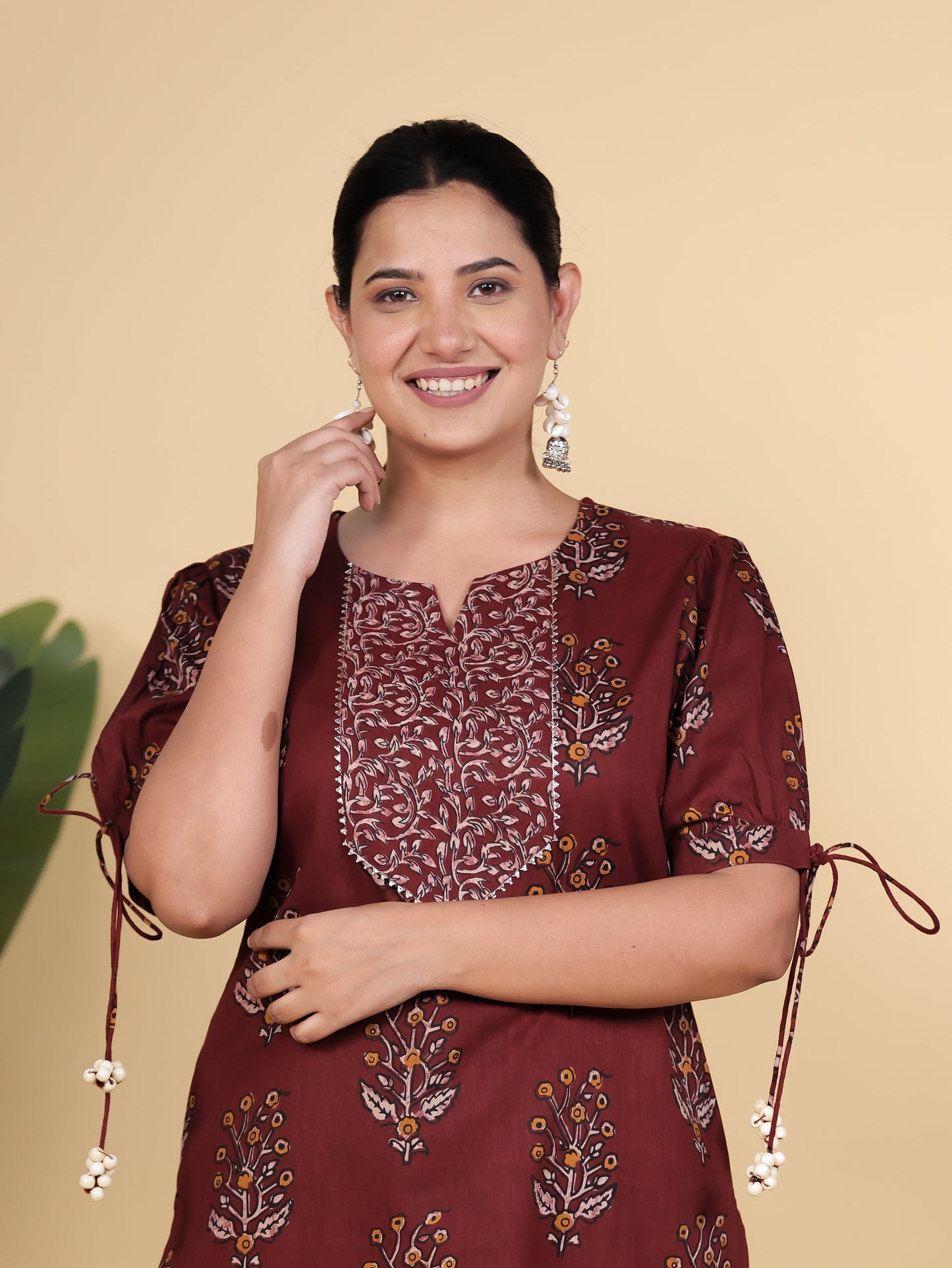 Soft Cotton Floral Straight Rust Kurta