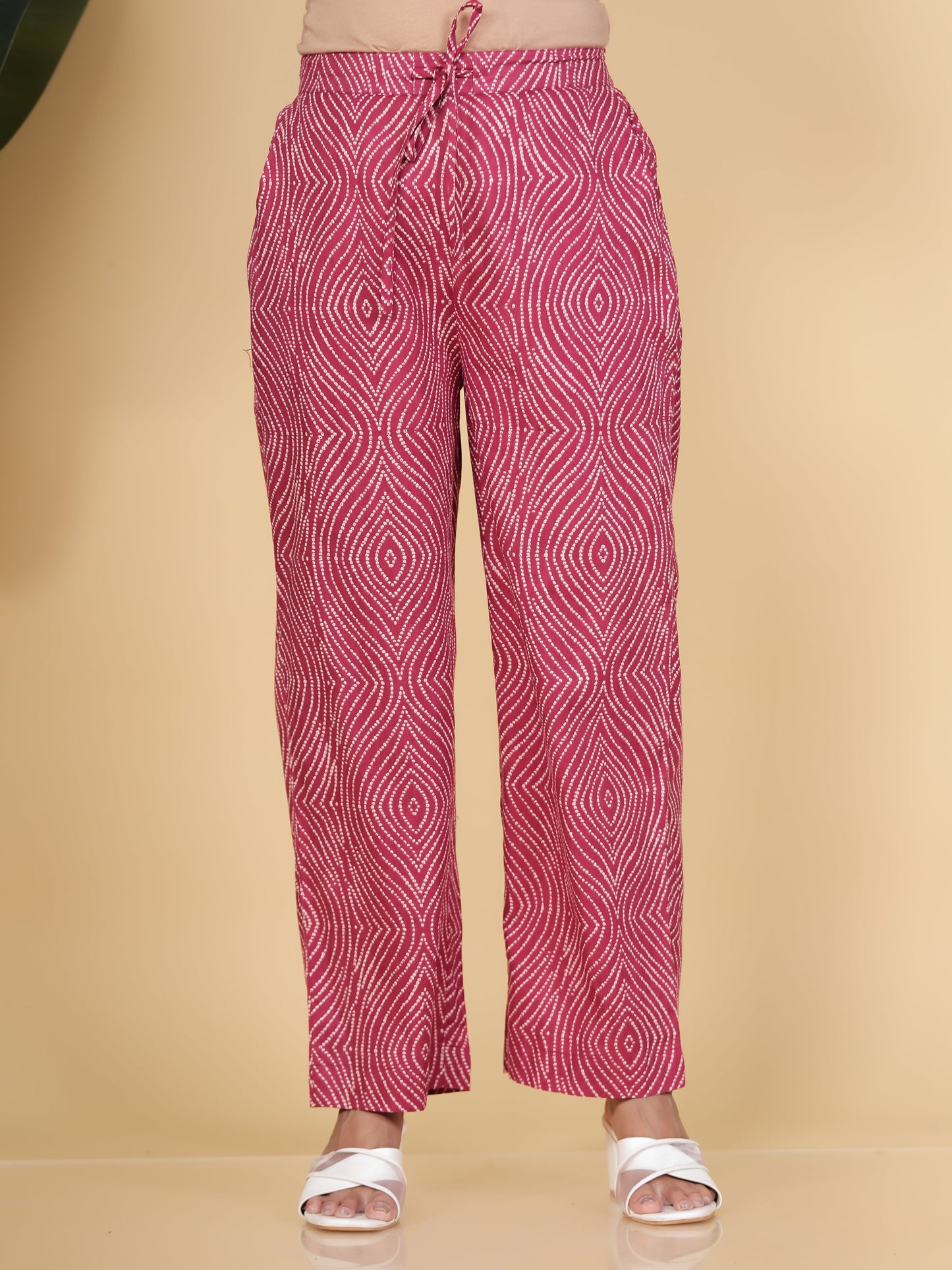 Soft Cotton Bandhani Red Trousers Straight Trousers