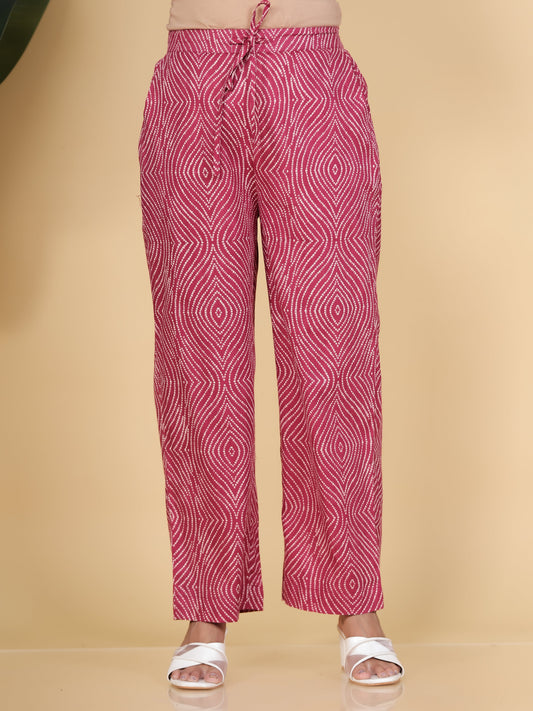 Soft Cotton Bandhani Red Trousers Straight Trousers