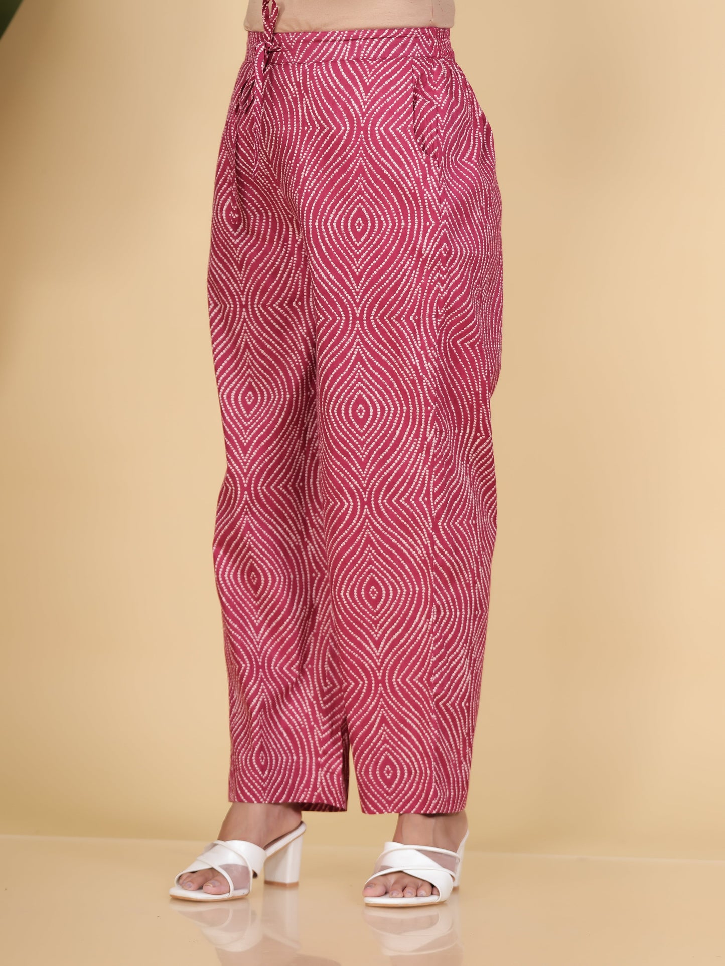 Soft Cotton Bandhani Red Trousers Straight Trousers