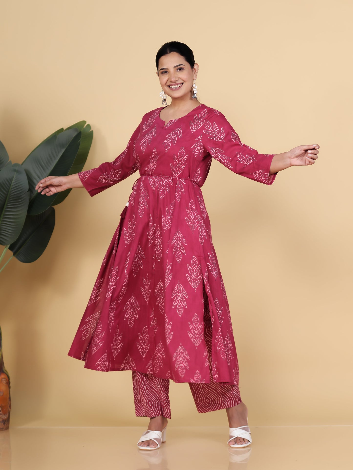 Embroidered Soft Cotton Bandhani Anarkali Red Kurta