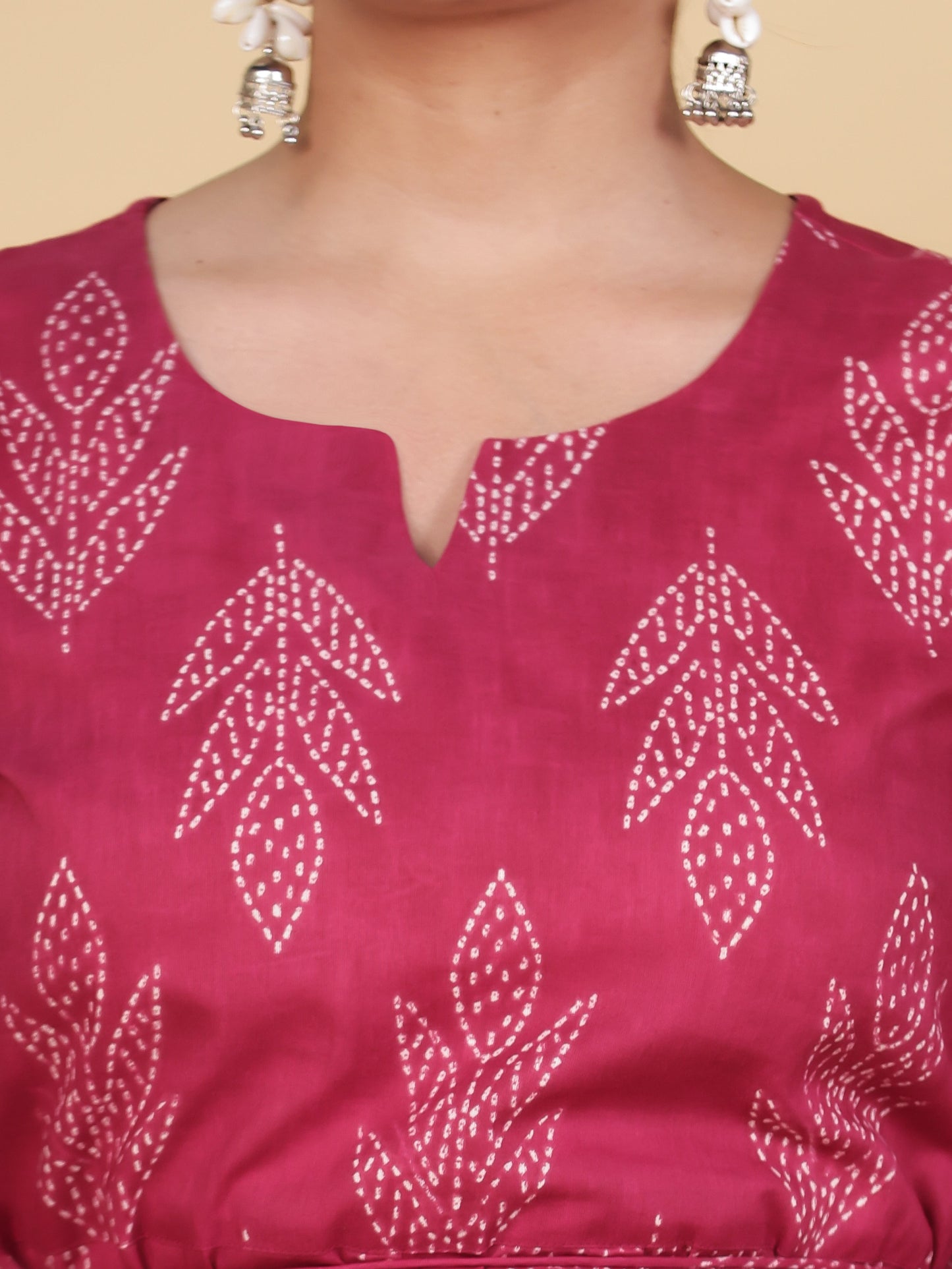 Embroidered Soft Cotton Bandhani Anarkali Red Kurta