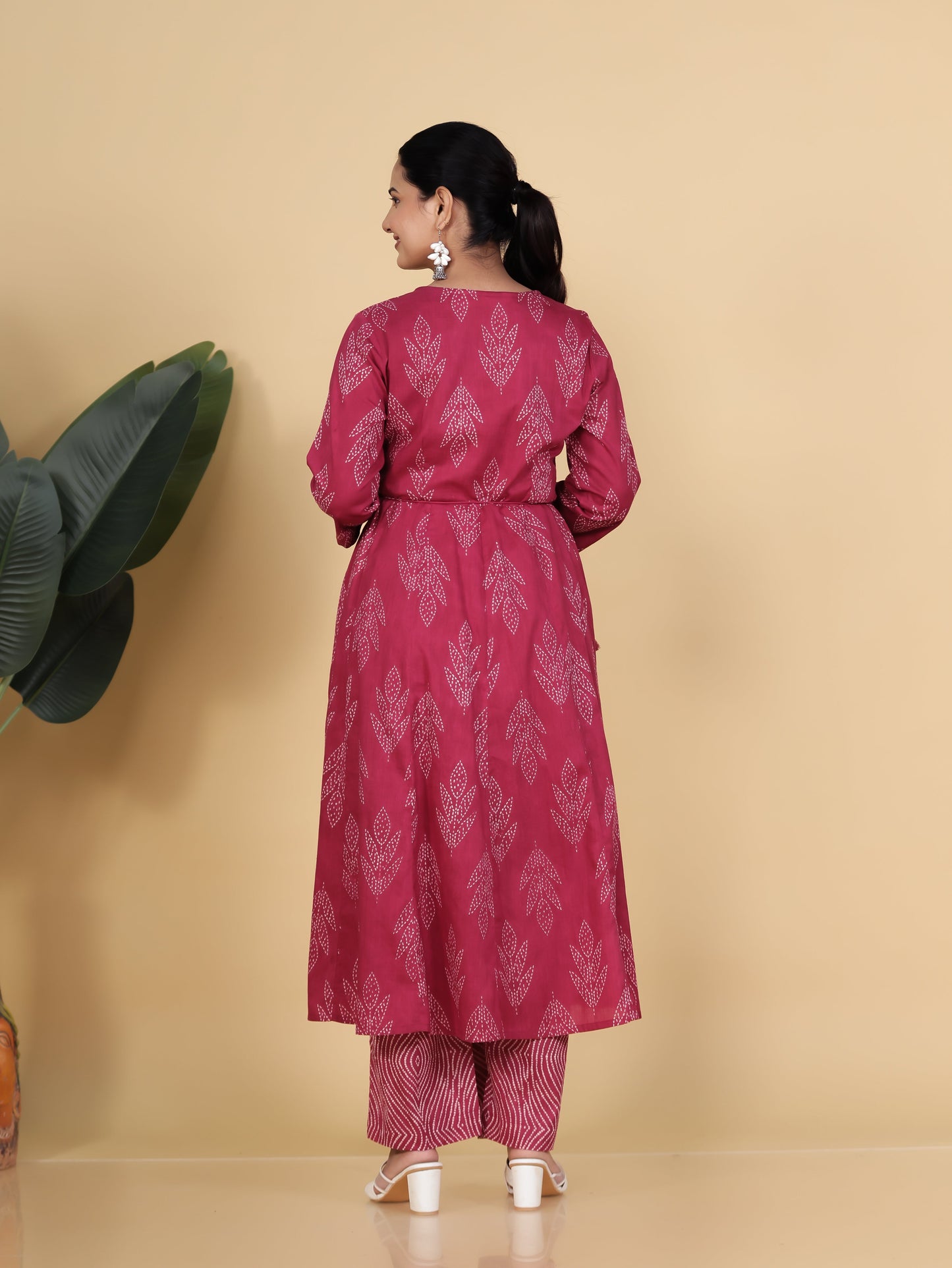 Embroidered Soft Cotton Bandhani Anarkali Red Kurta