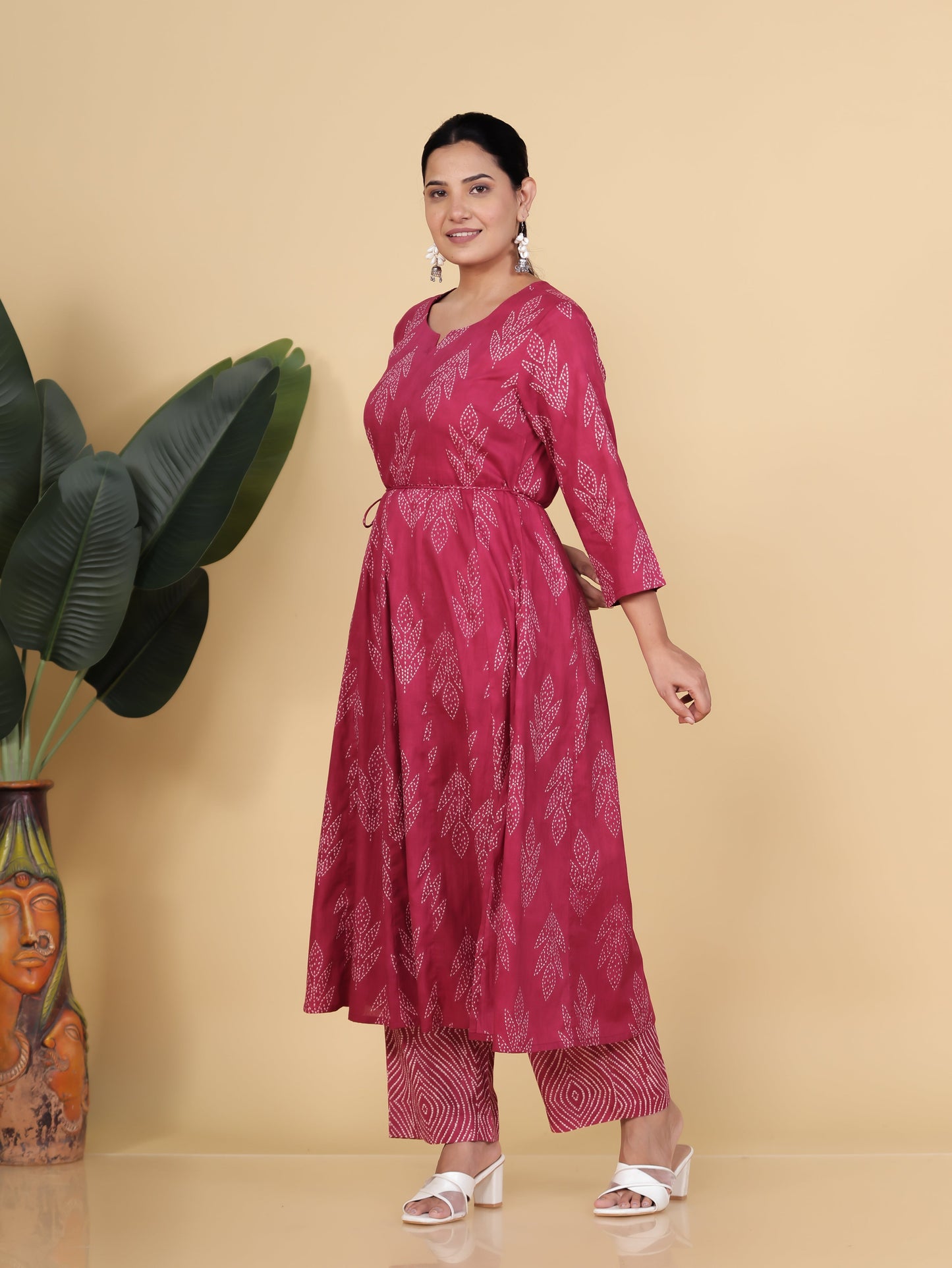 Embroidered Soft Cotton Bandhani Anarkali Red Kurta