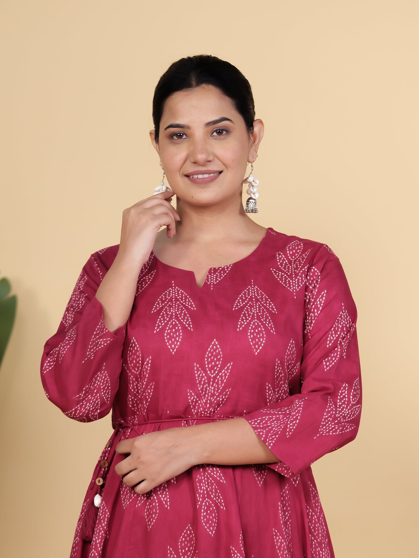 Embroidered Soft Cotton Bandhani Anarkali Red Kurta
