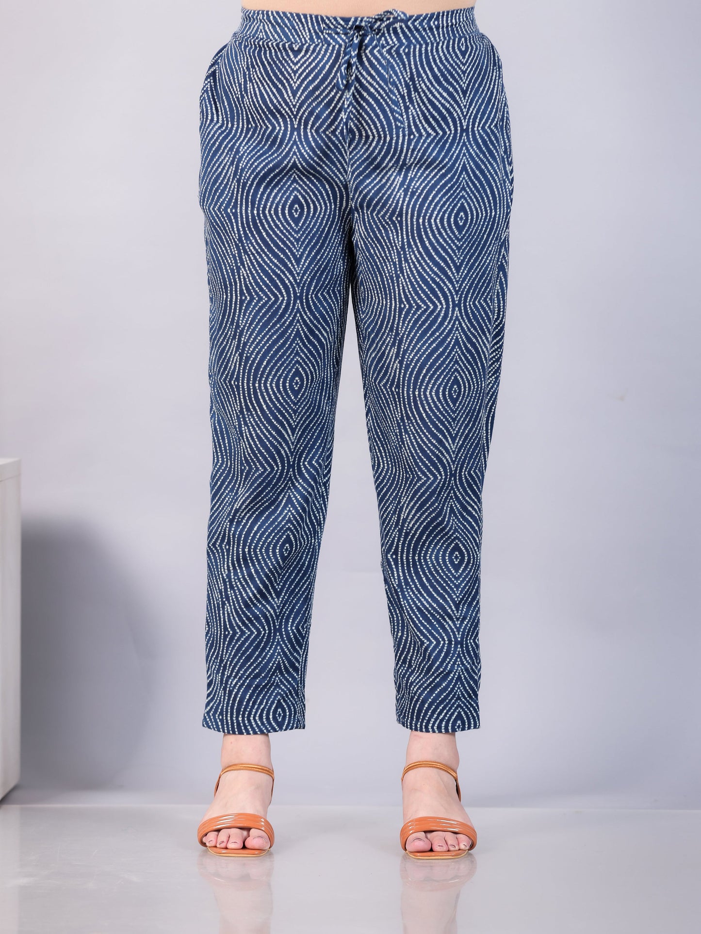 Soft Cotton Bandhani Blue Tapered Trousers