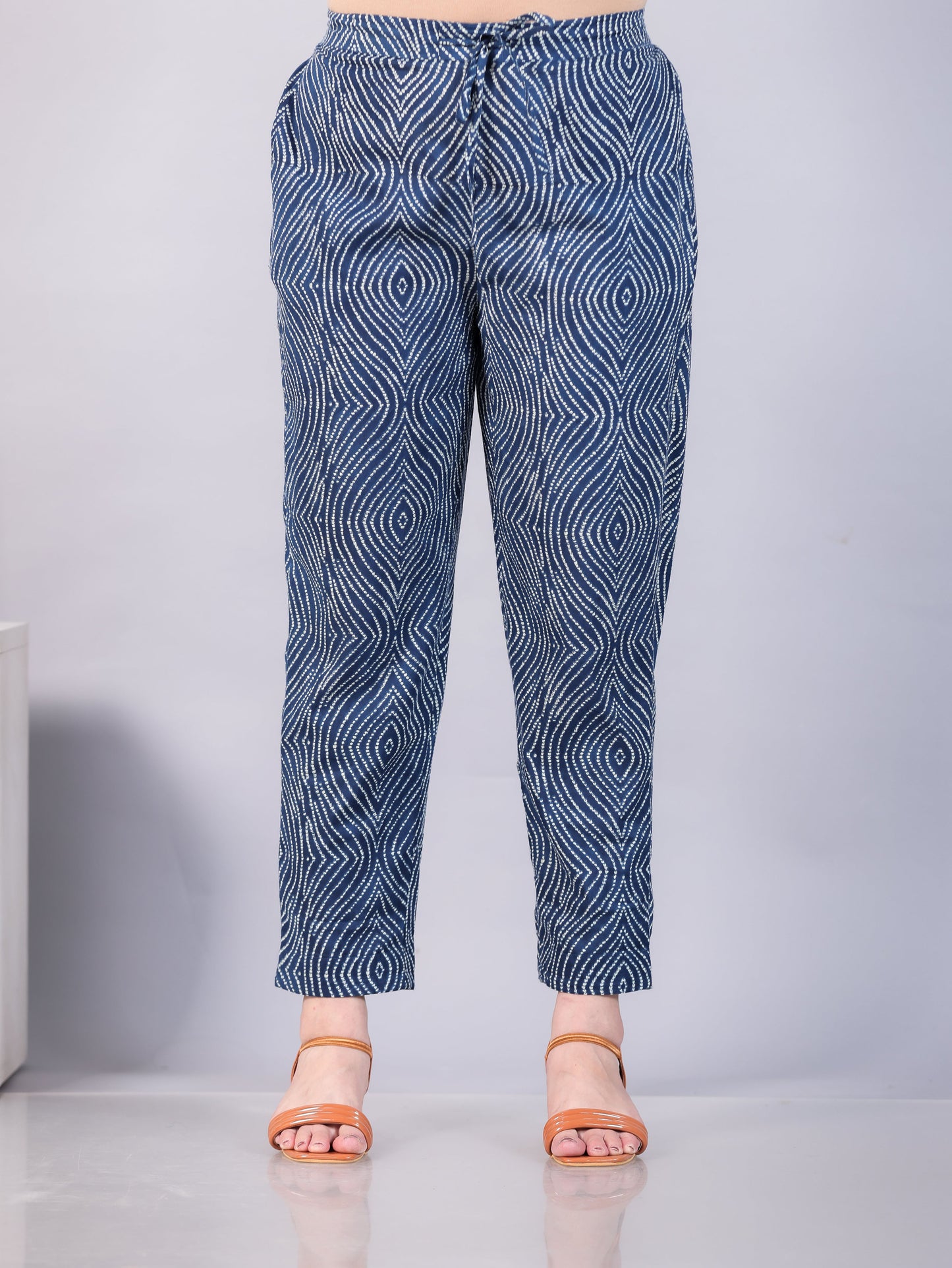 Soft Cotton Bandhani Blue Tapered Trousers