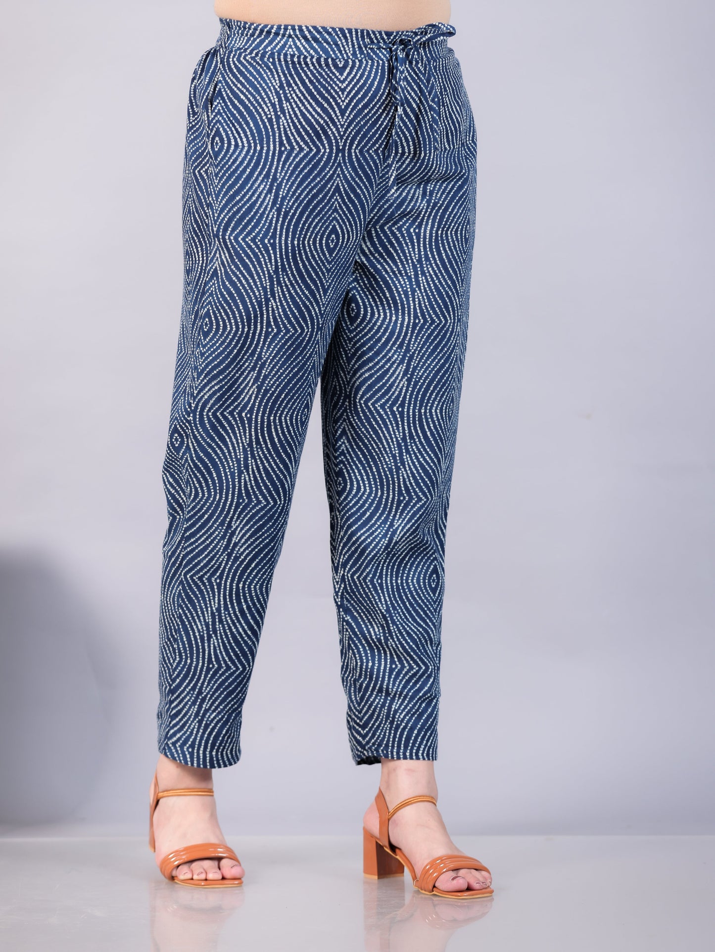 Soft Cotton Bandhani Blue Tapered Trousers