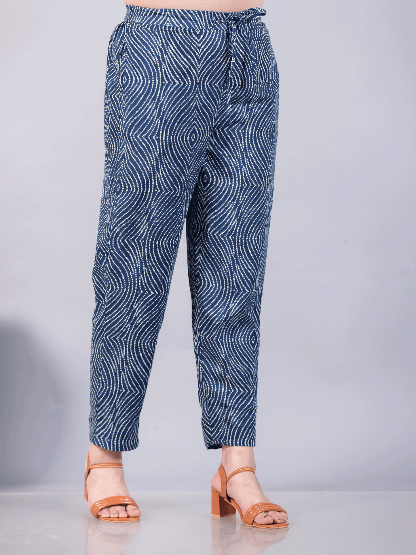 Soft Cotton Bandhani Blue Tapered Trousers