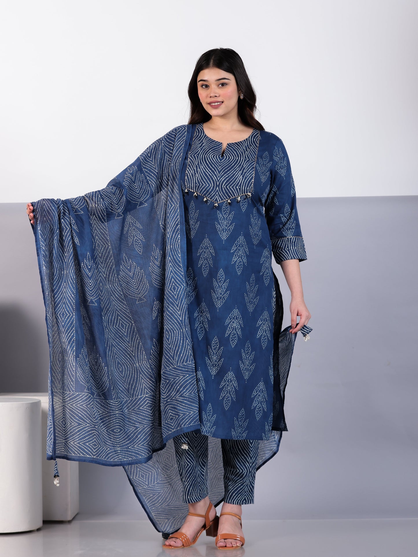 Kota Doria Bandhani Blue Dupatta