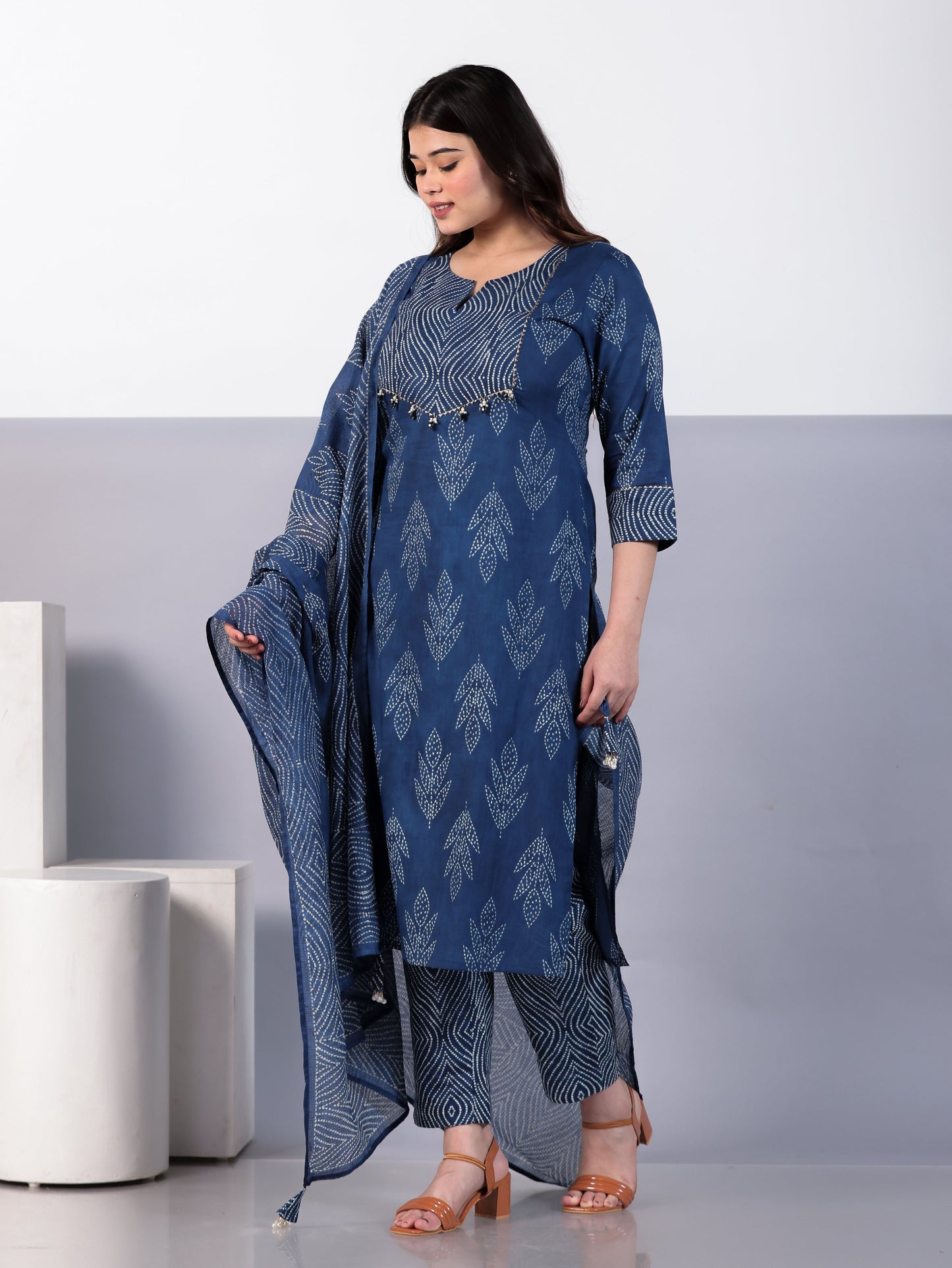 Kota Doria Bandhani Blue Dupatta