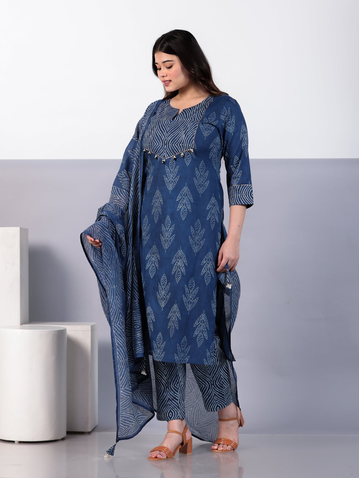 Kota Doria Bandhani Blue Dupatta