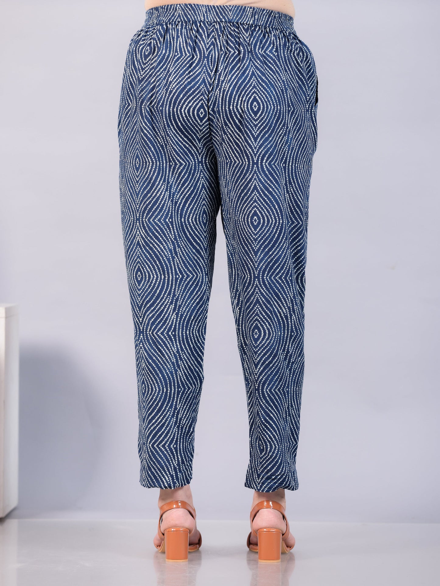 Soft Cotton Bandhani Straight Blue Kurta