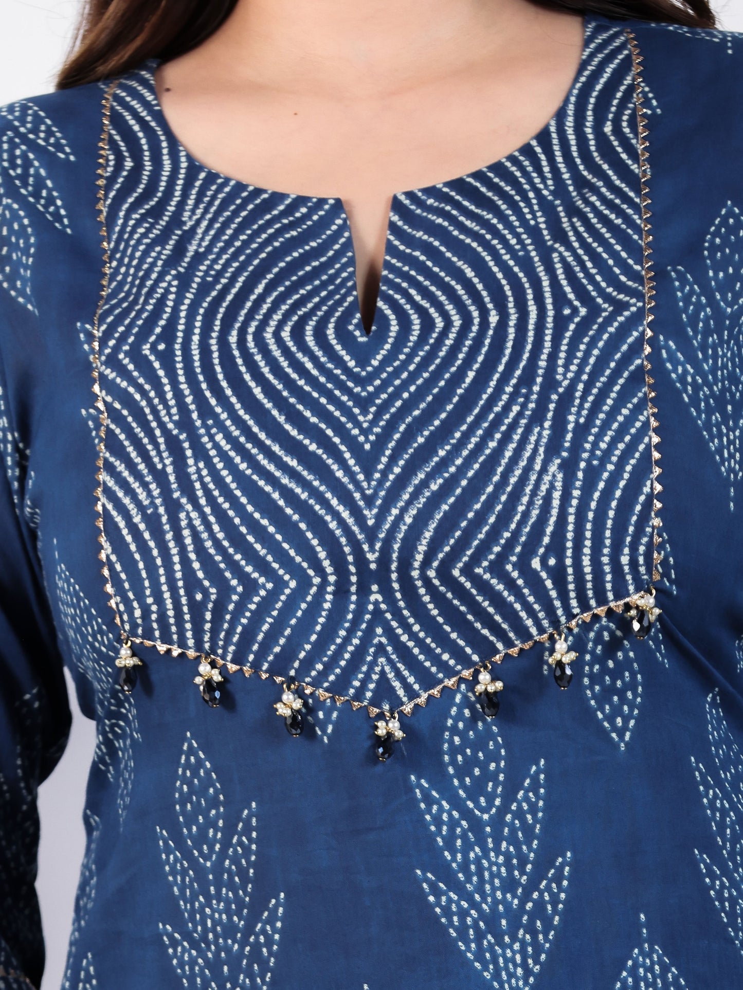 Soft Cotton Bandhani Straight Blue Kurta