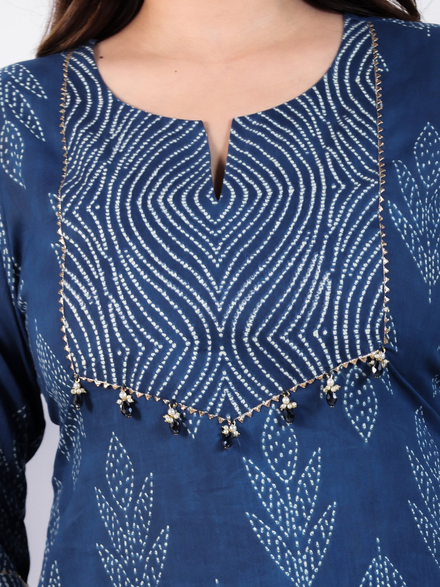 Soft Cotton Bandhani Straight Blue Kurta