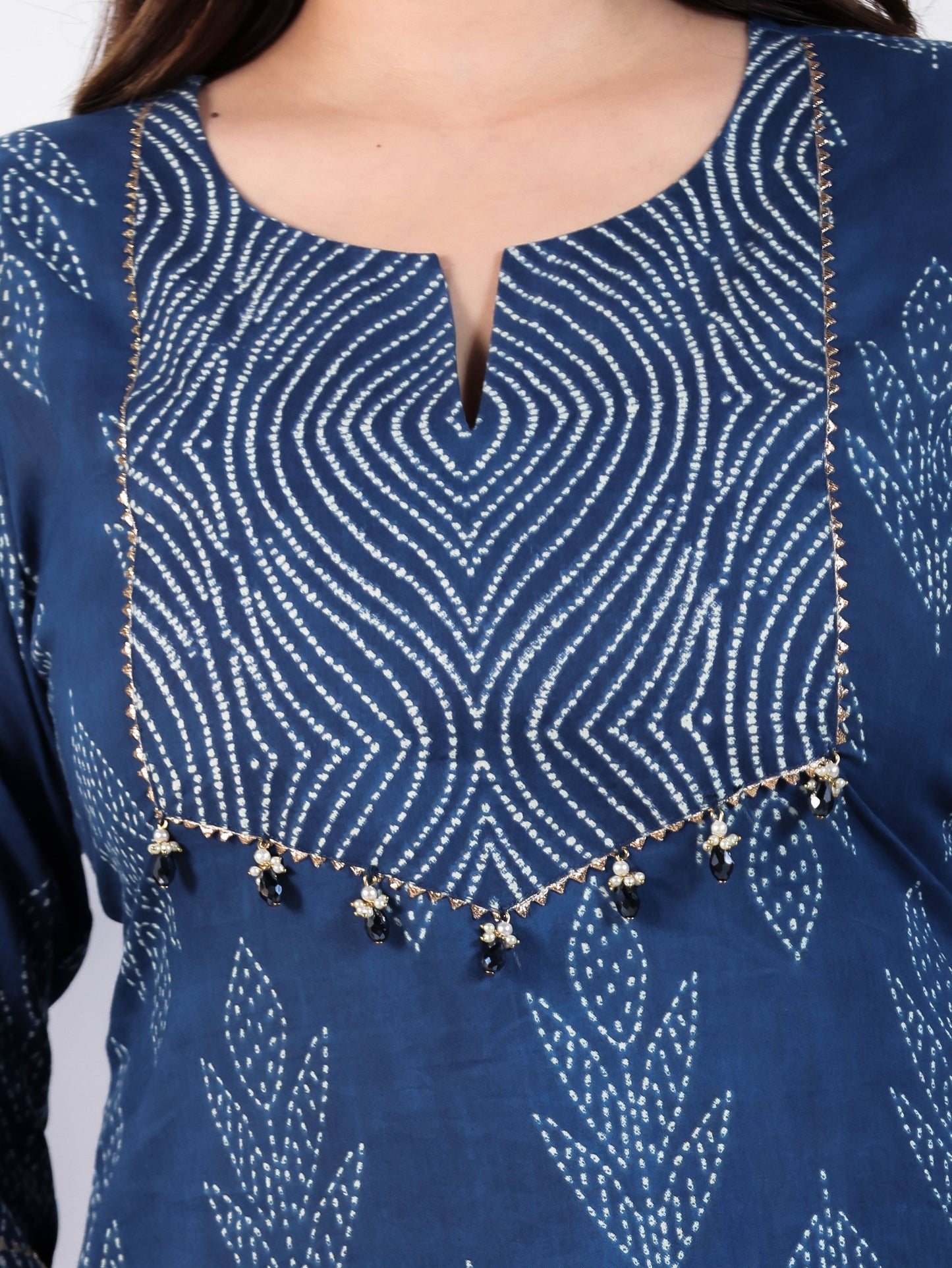 Soft Cotton Bandhani Straight Blue Kurta