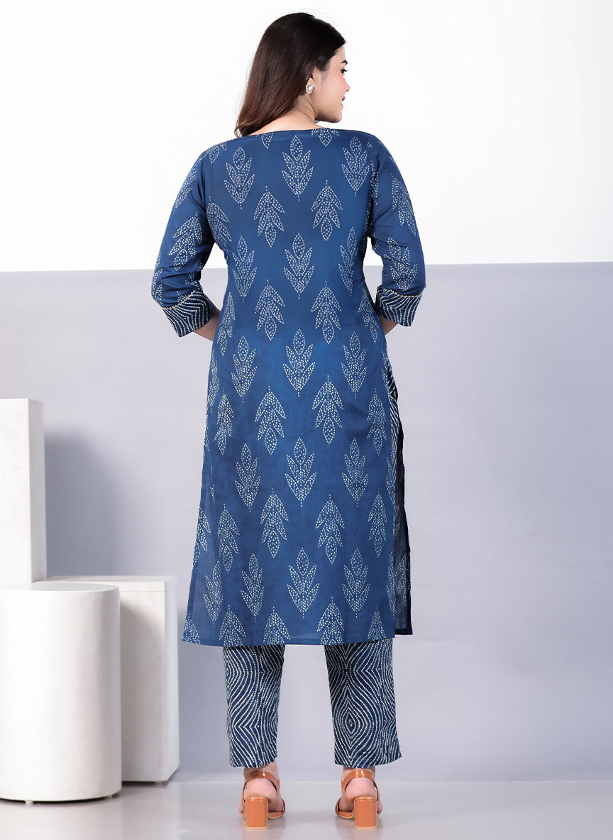 Soft Cotton Bandhani Straight Blue Kurta