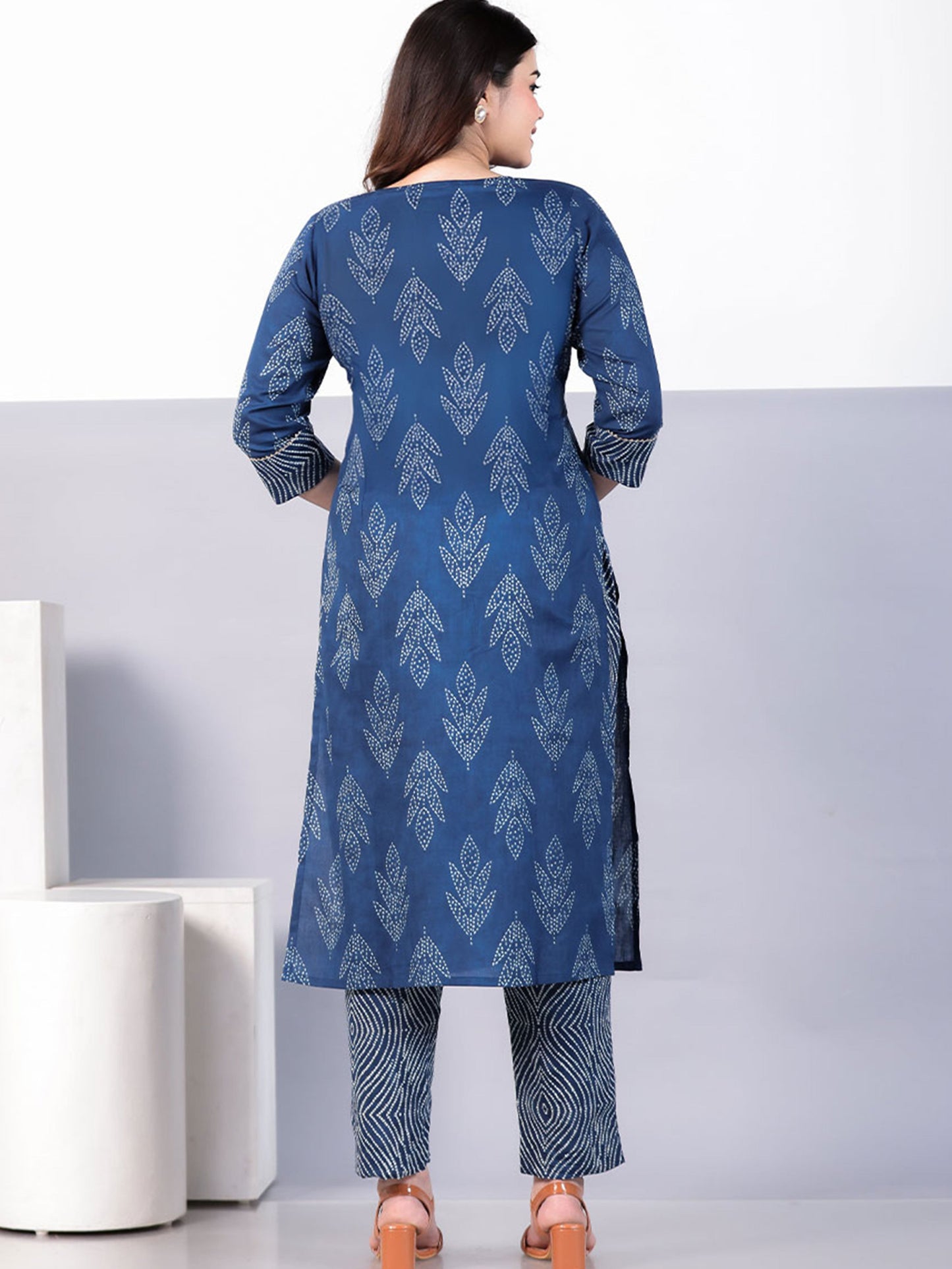 Soft Cotton Bandhani Straight Blue Kurta
