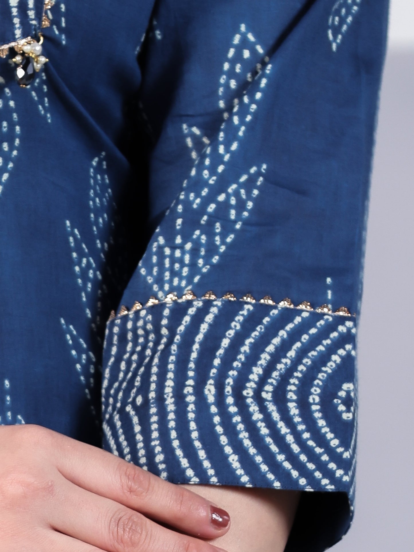 Soft Cotton Bandhani Straight Blue Kurta