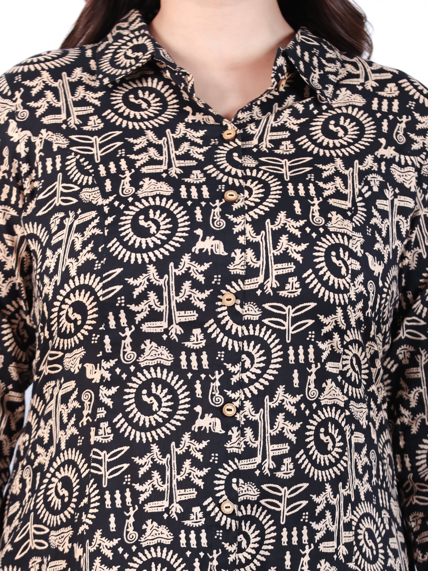 Soft Cotton Abstract High Low Black Kurta