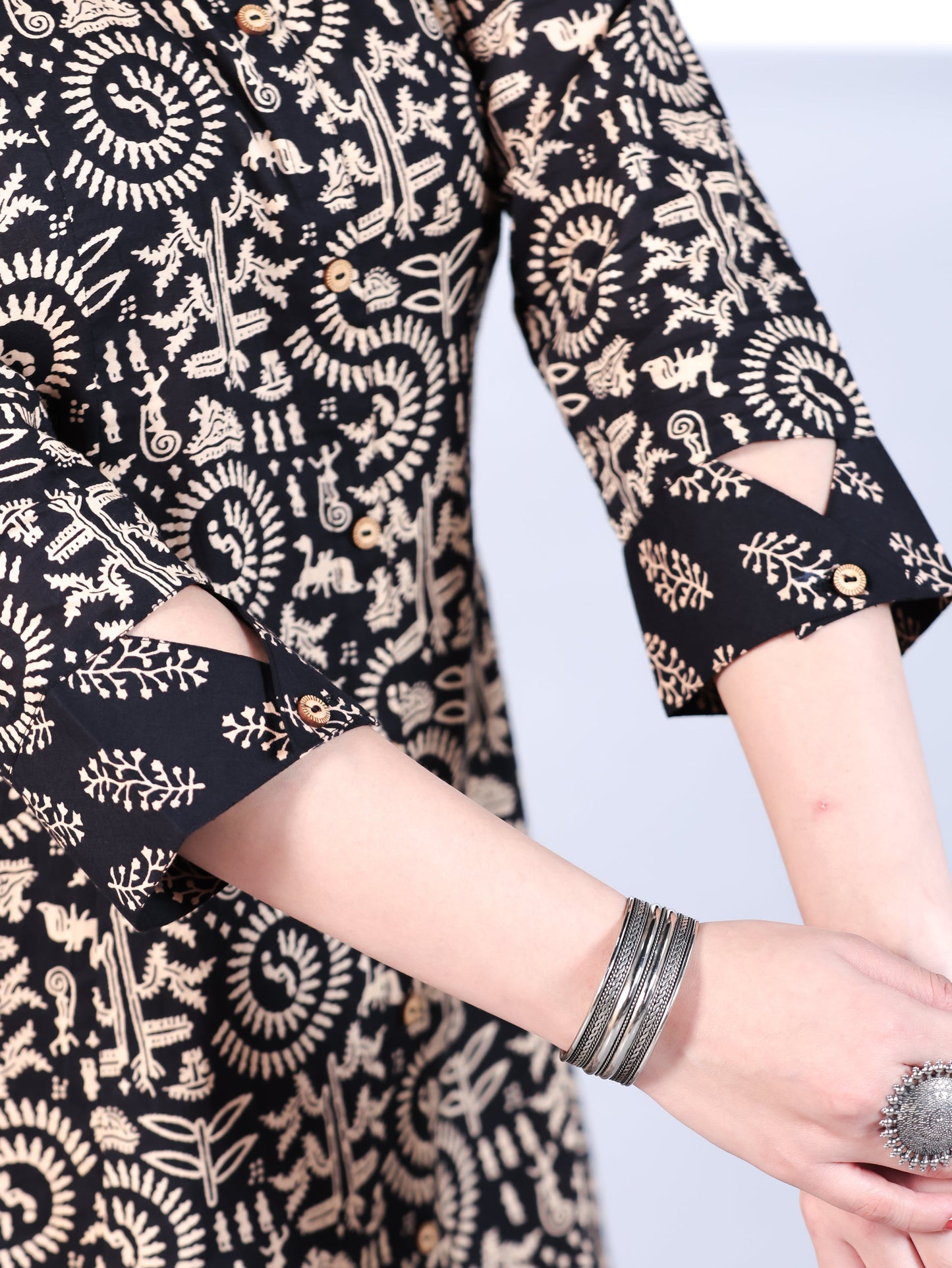 Soft Cotton Abstract High Low Black Kurta