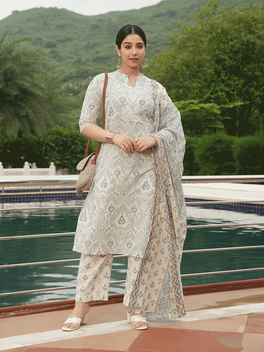 Soft Cotton Ikat Blue Dupatta