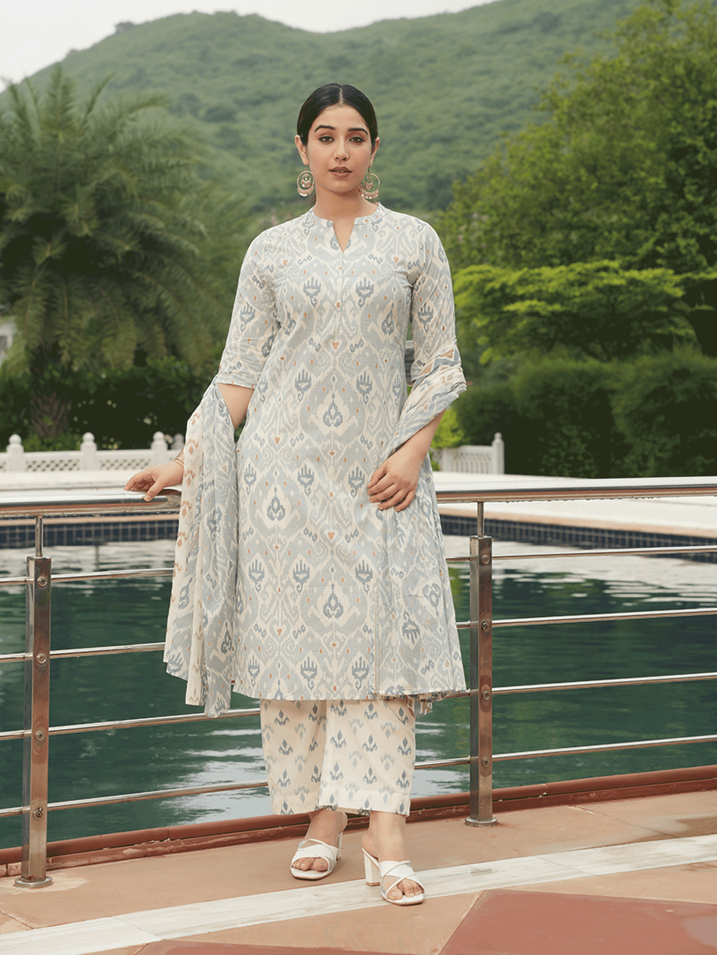 Soft Cotton Ikat Straight Blue Kurta