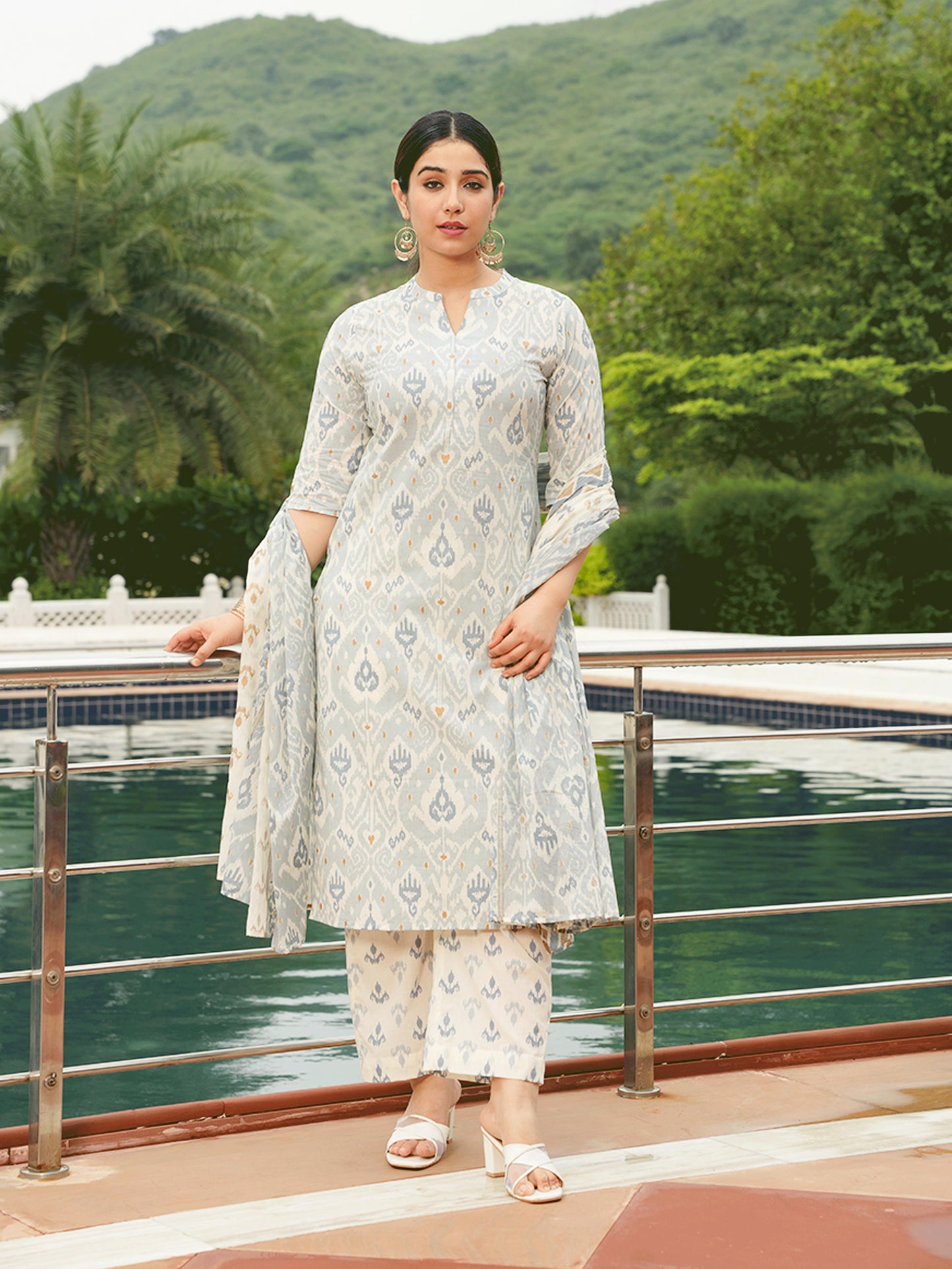 Soft Cotton Ikat Straight Blue Kurta
