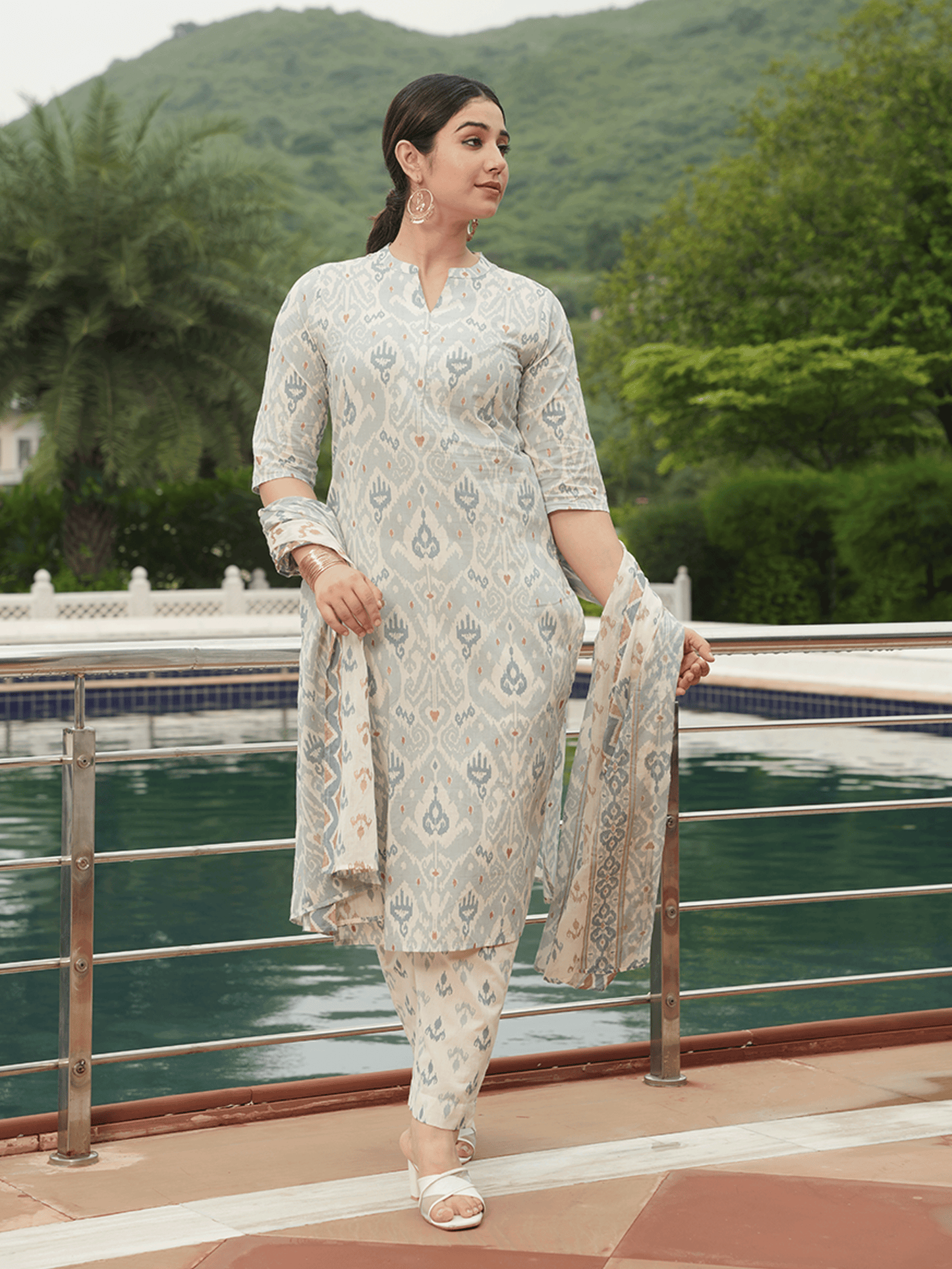Soft Cotton Ikat Straight Blue Kurta