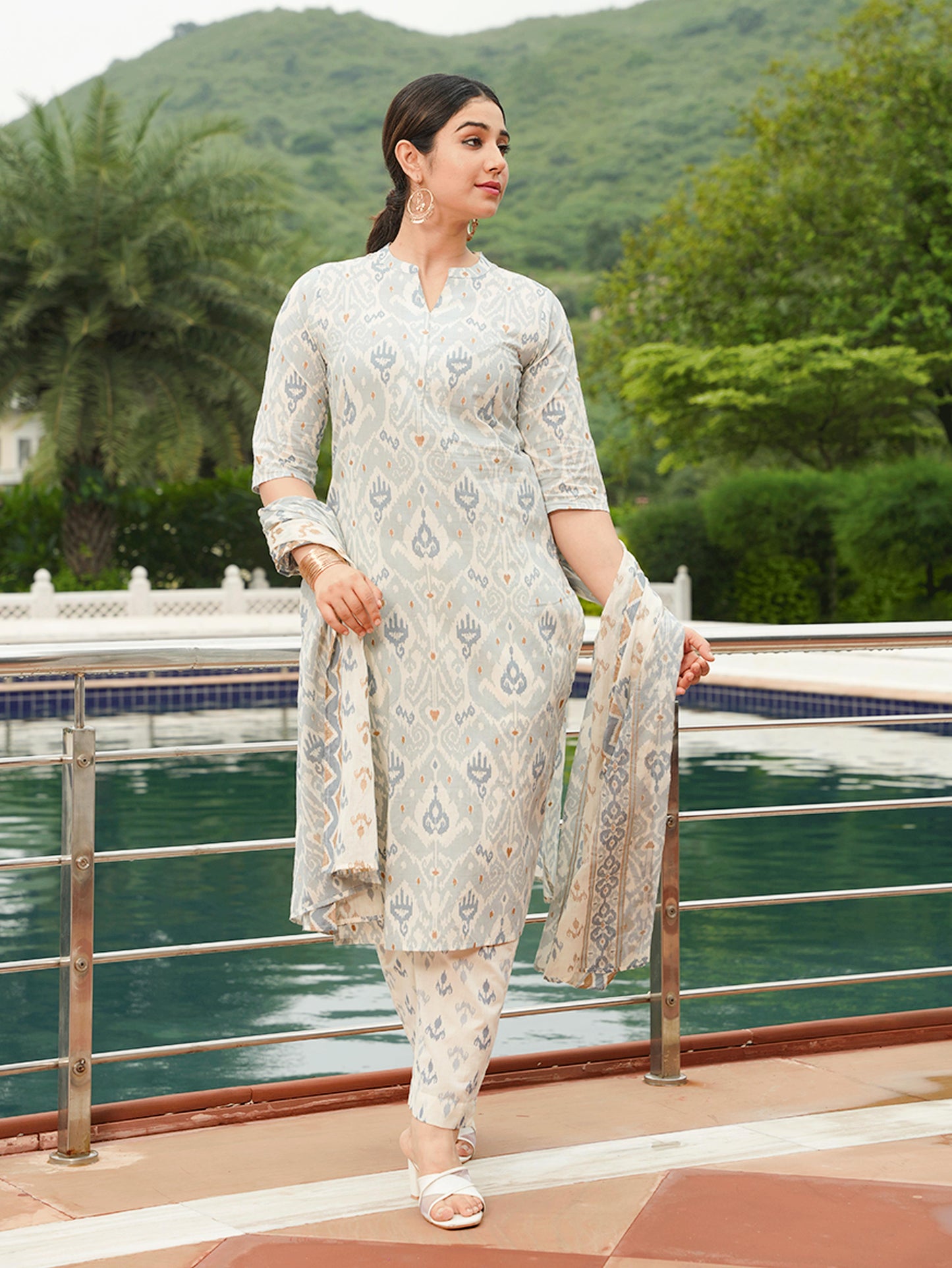 Soft Cotton Ikat Straight Blue Kurta