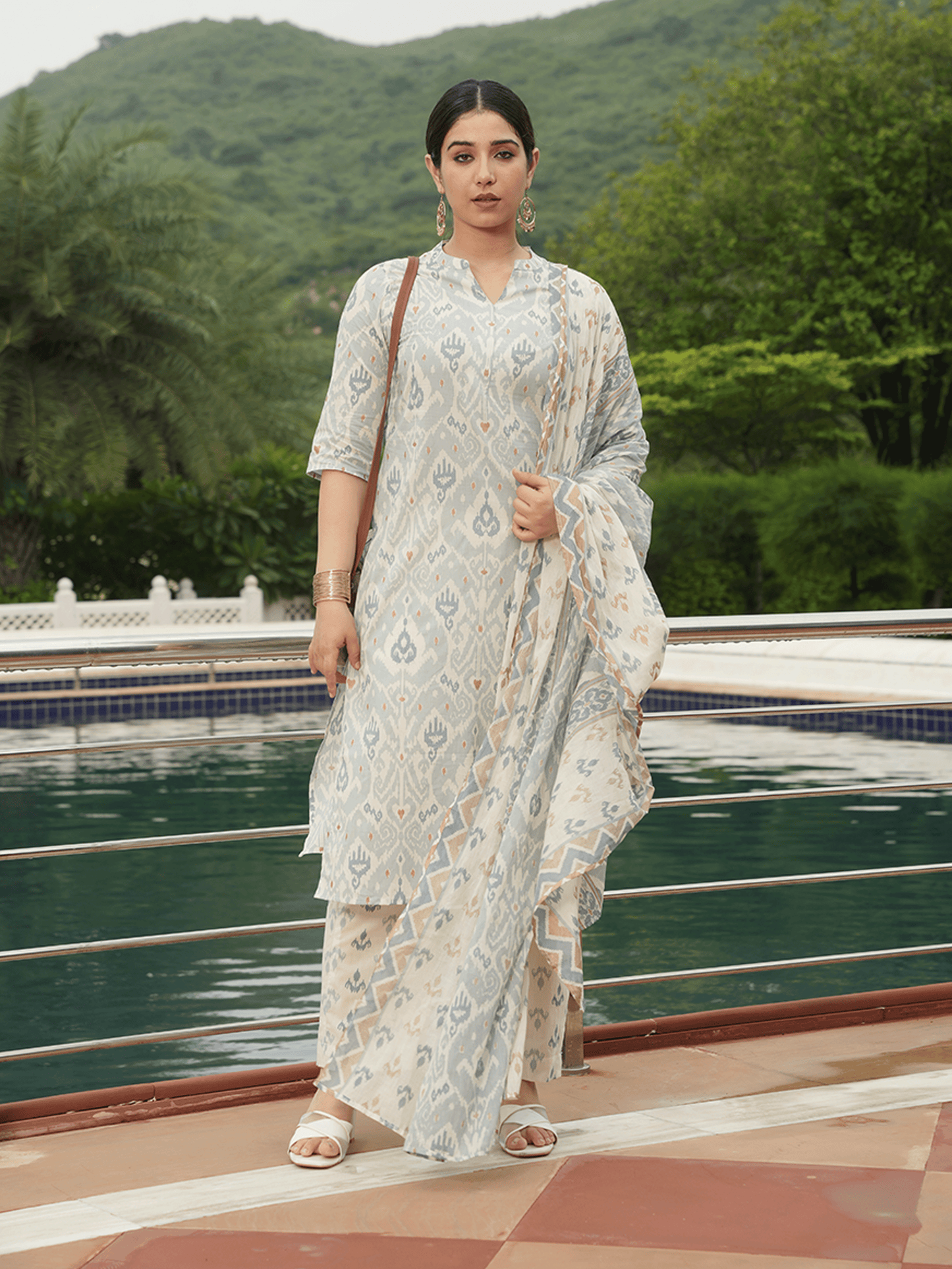 Soft Cotton Ikat Straight Blue Kurta
