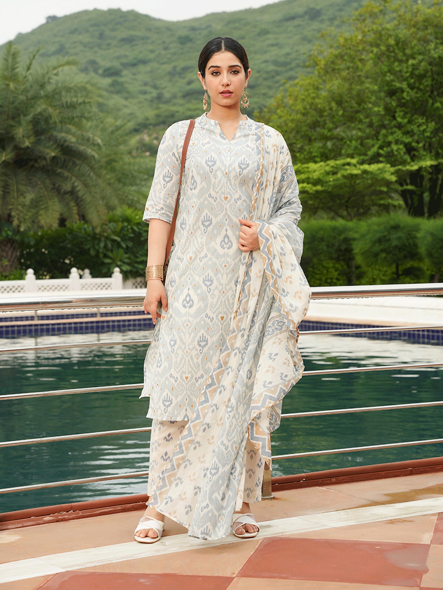 Soft Cotton Ikat Straight Blue Kurta