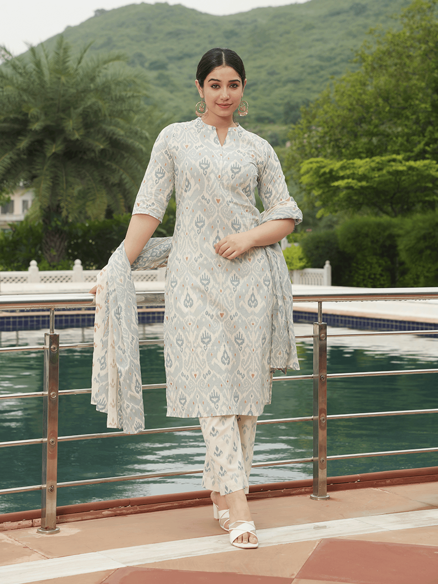 Soft Cotton Ikat Straight Blue Kurta