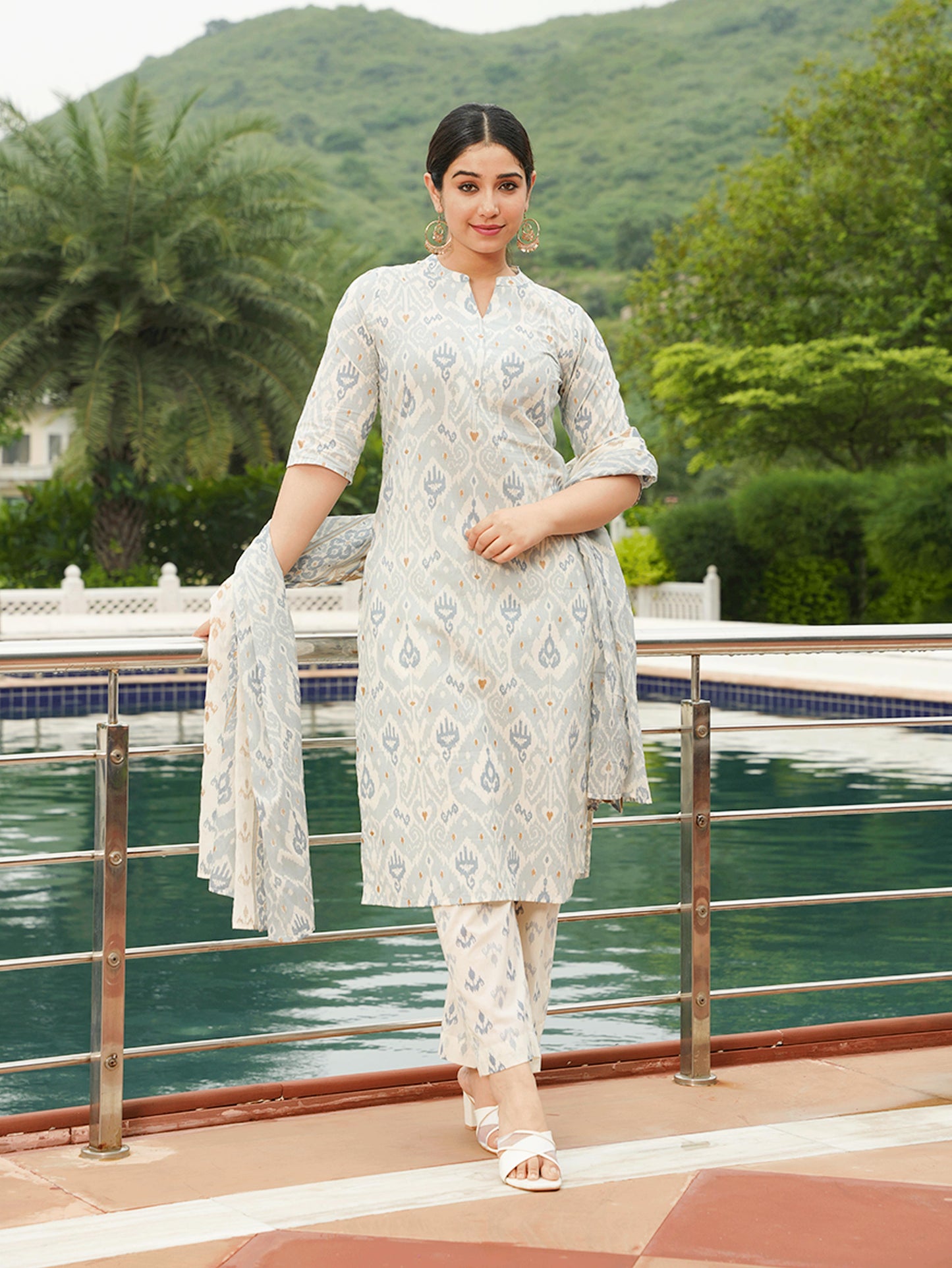 Soft Cotton Ikat Straight Blue Kurta